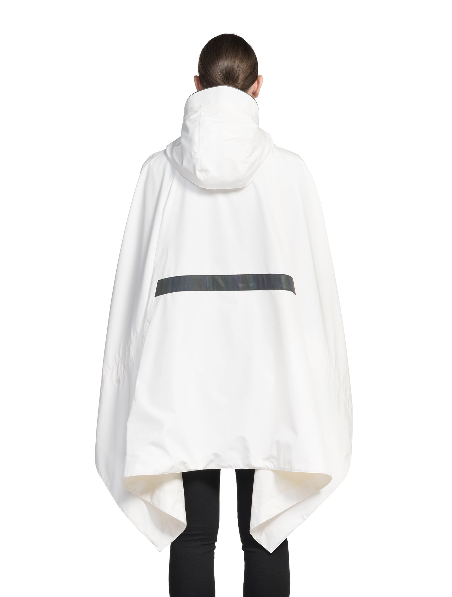 Hydra Unisex Performance Poncho in thigh length, non-removable hood, vertical half-zipper along centre front collar, hidden side-entry waist zipper pockets, adjustable webbing straps and snap closure cuffs, and packable to front kangaroo pocket with flap opening, in Chalk