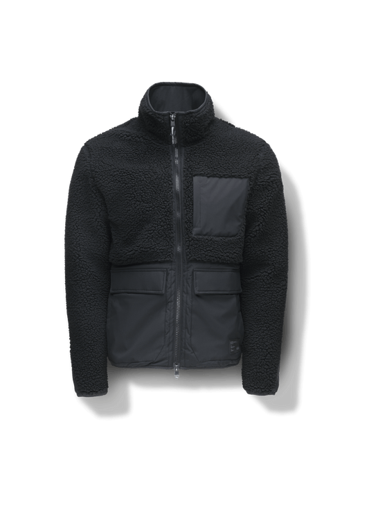 Kepler Men's Berber Zip Front Sweater in hip length, premium berber and stretch ripstop fabrication, Primaloft Gold Insulation Active+, two-way centre-front zipper, zipper pocket at left chest, magnetic closure flap pockets at waist with additional side-entry pockets, in Black + Black