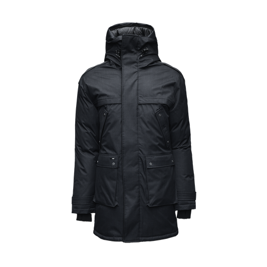 Men's Best Selling Parka the Yatesy is a down filled jacket with a zipper closure and magnetic placket in Black + Black
