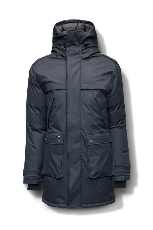 Men's Best Selling Parka the Yatesy is a down filled jacket with a zipper closure and magnetic placket in Navy + Navy