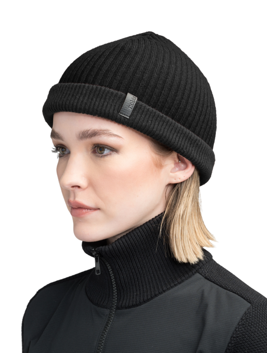 Ardn Unisex Tailored Reversible Knit Beanie in an extra fine merino wool blend, fitted rib knit, and reversible design, in Black + Black