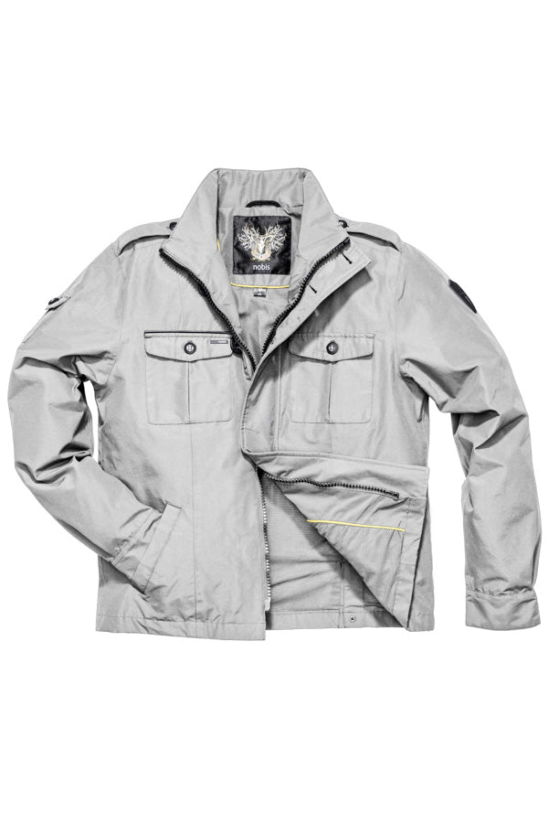 Men's waist length military style jacket in Light Grey