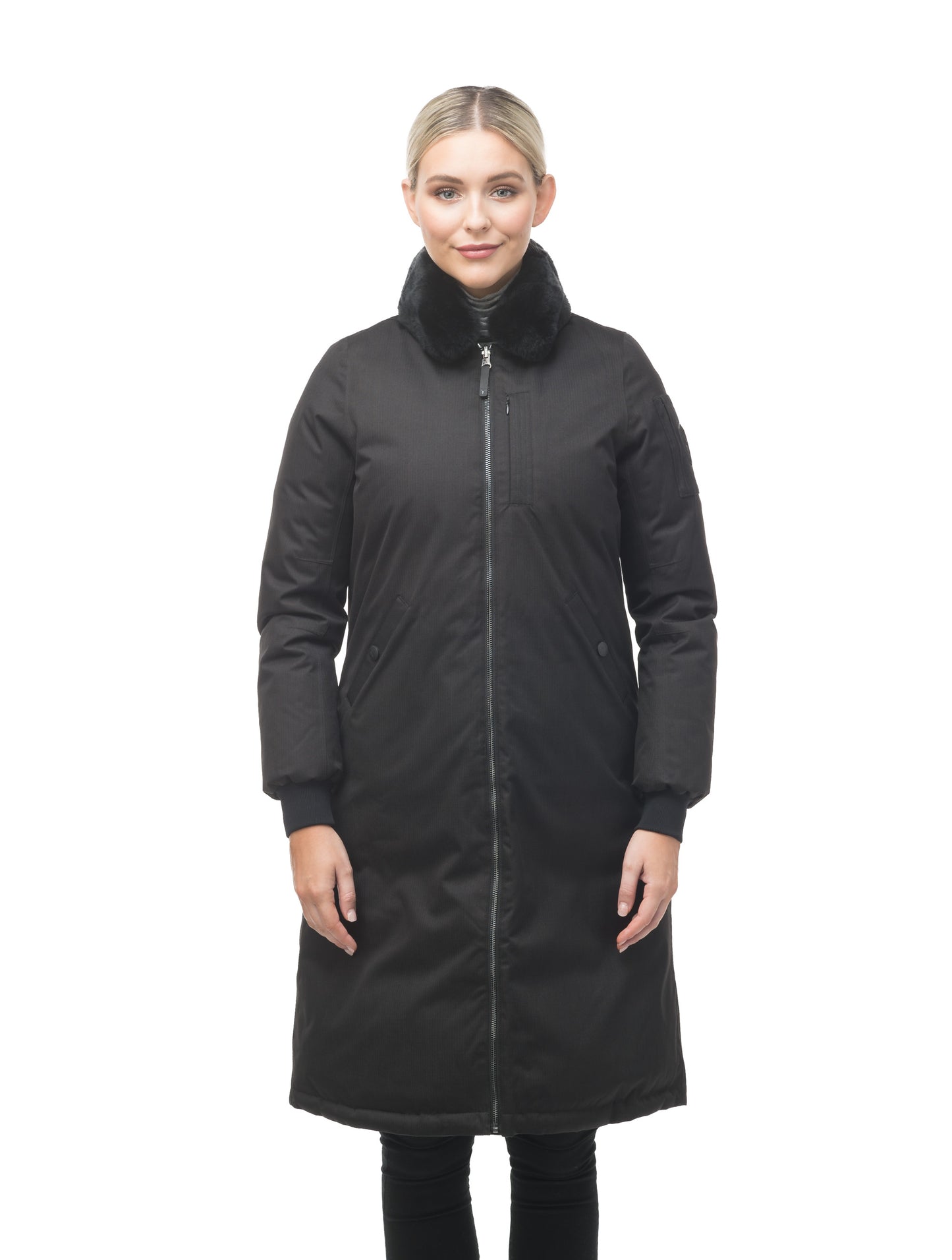 The classic bomber jacket in a longer length to keep out the winter cold in Black.