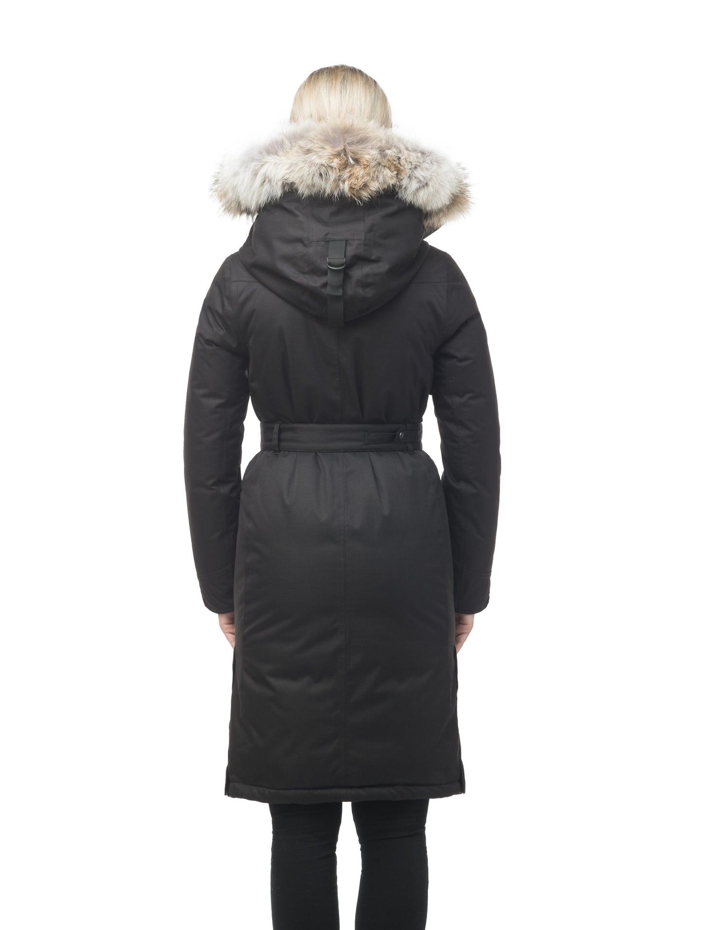 Women's maxi down filled parka with calf length hem in CH Black