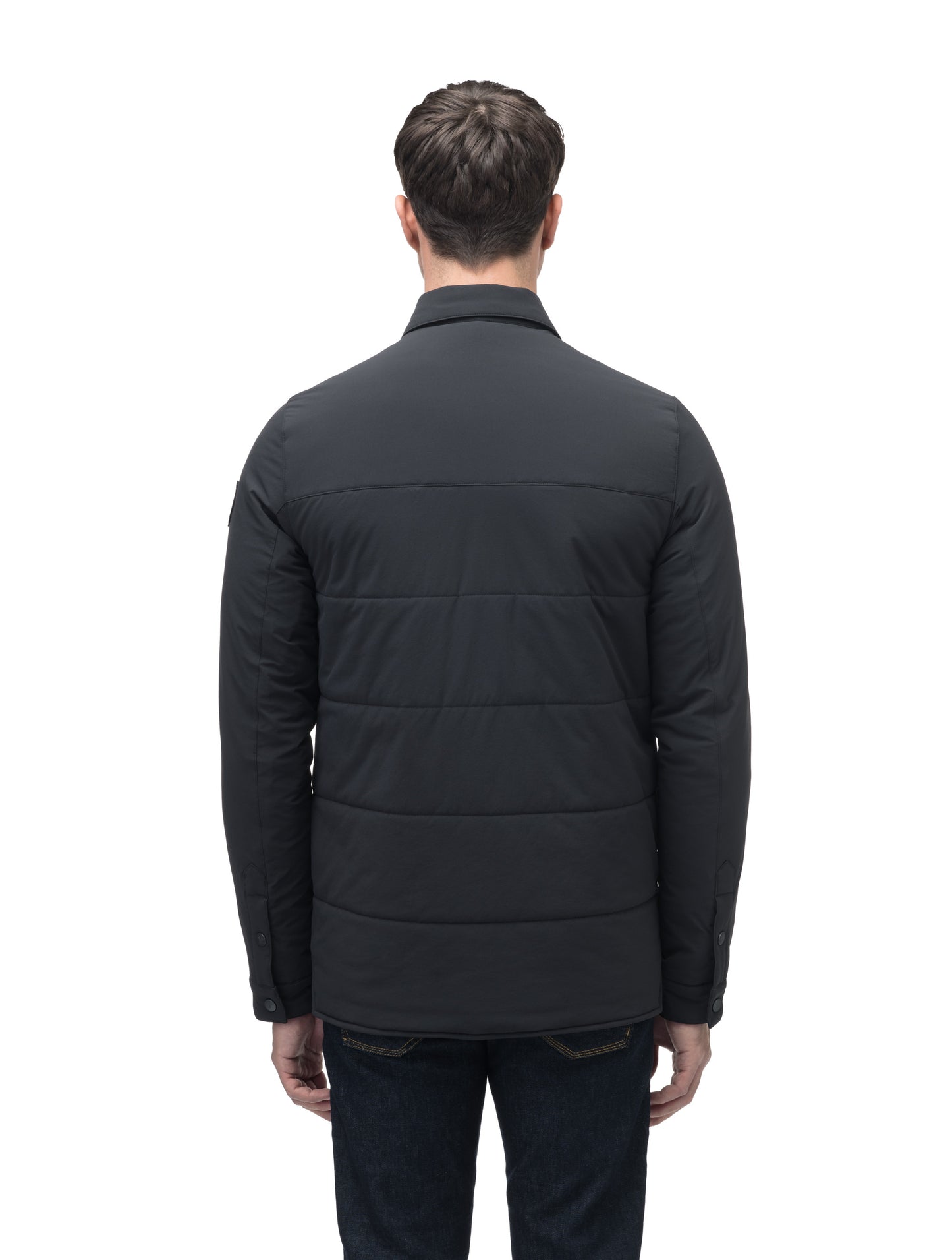 Men's down filled hip length shirt jacket in Black