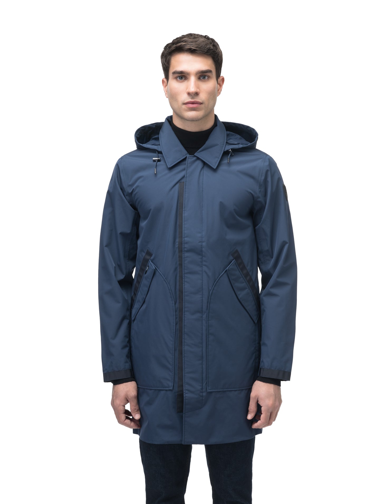 Men's knee length car coat in Marine