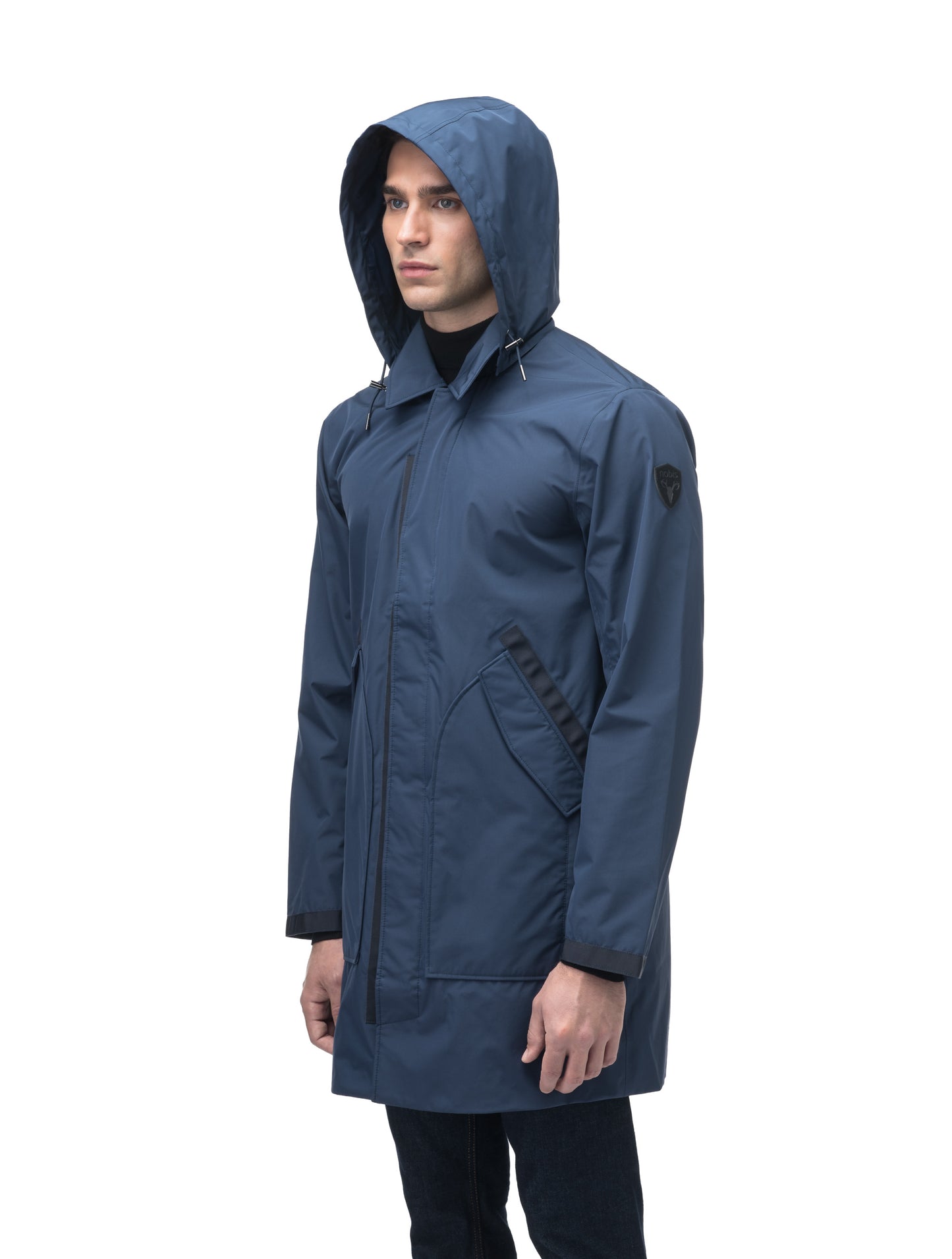 Men's knee length car coat in Marine