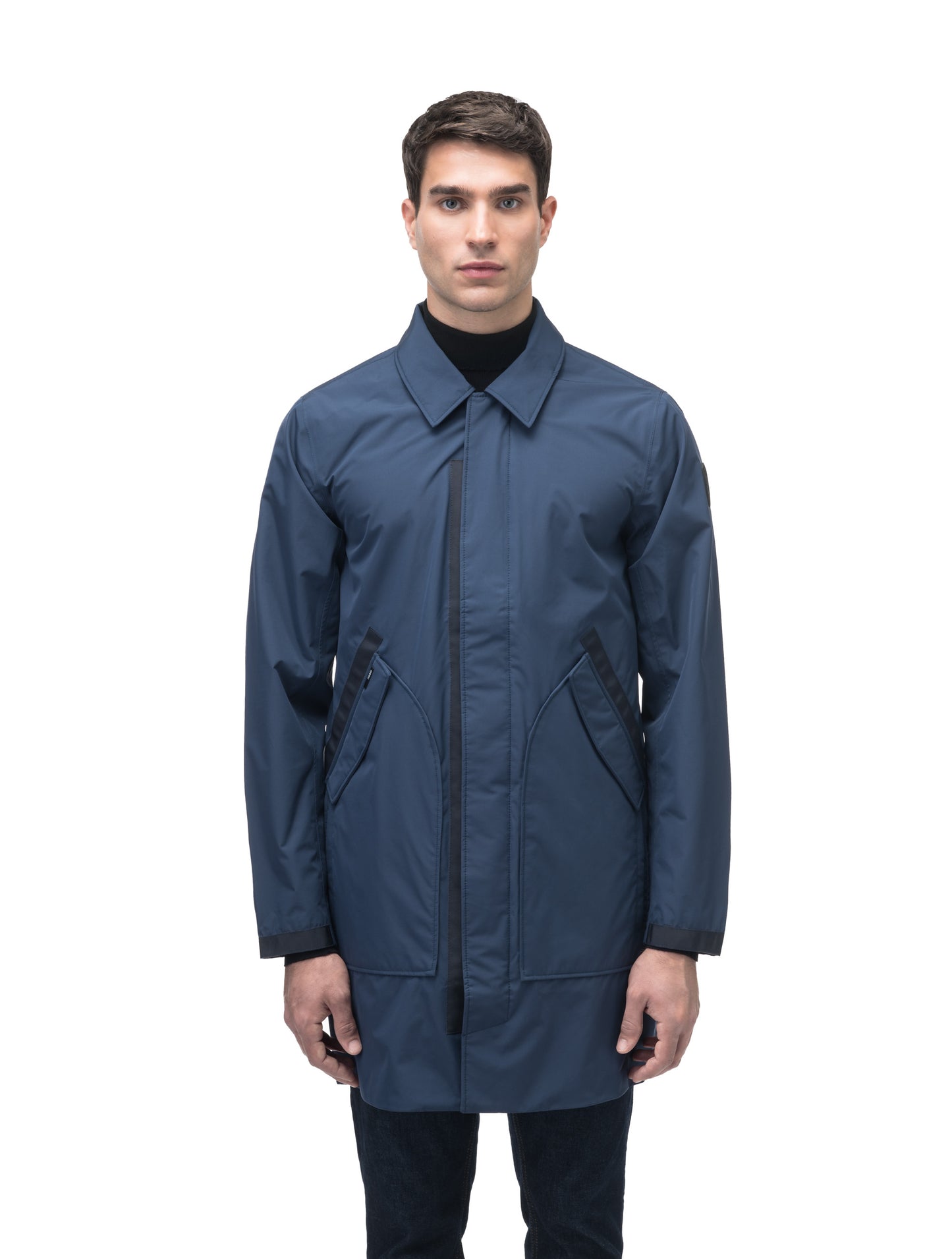Men's knee length car coat in Marine