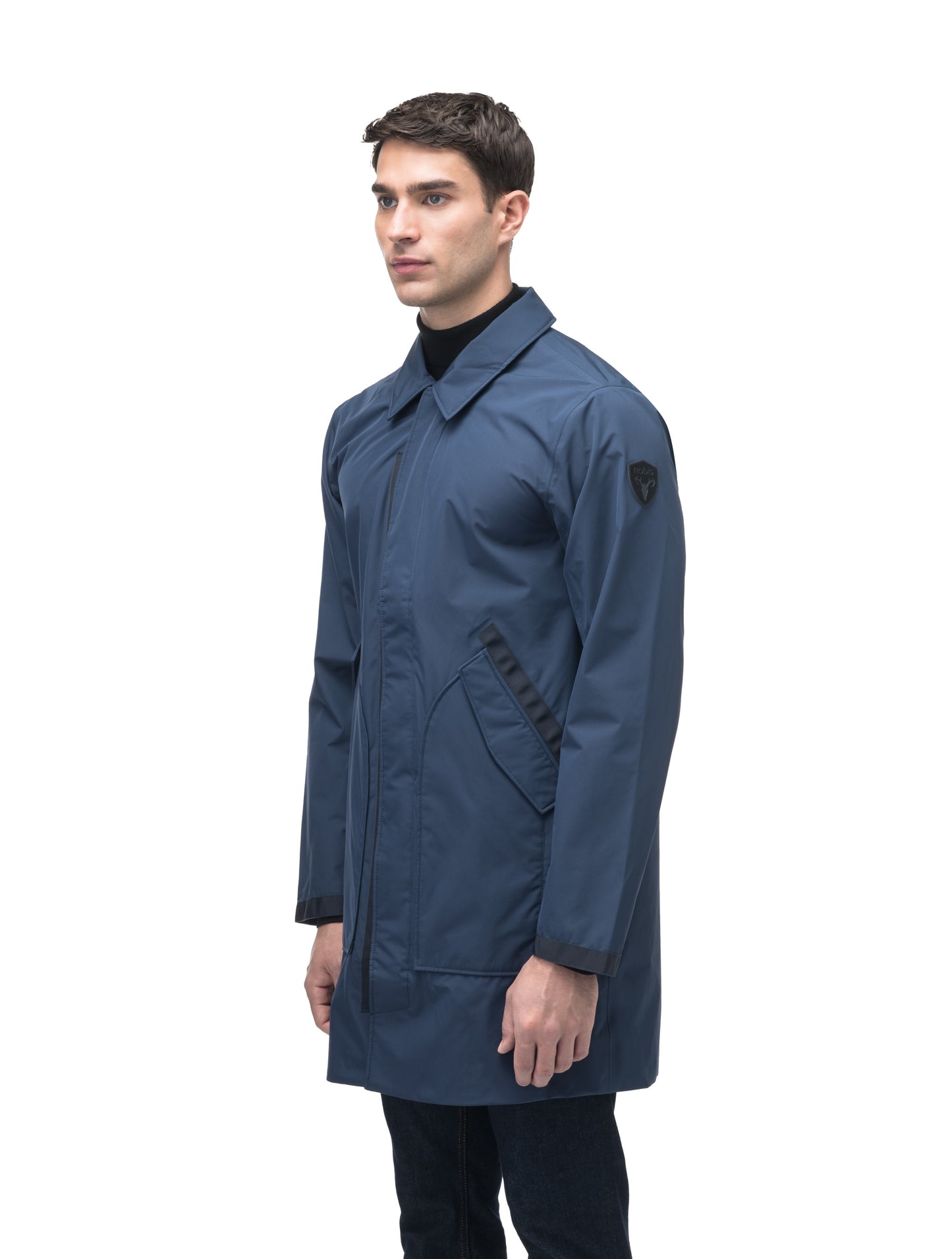 Men's knee length car coat in Marine