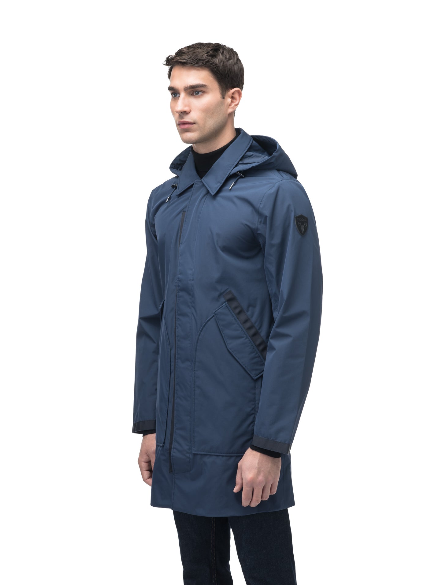 Men's knee length car coat in Marine