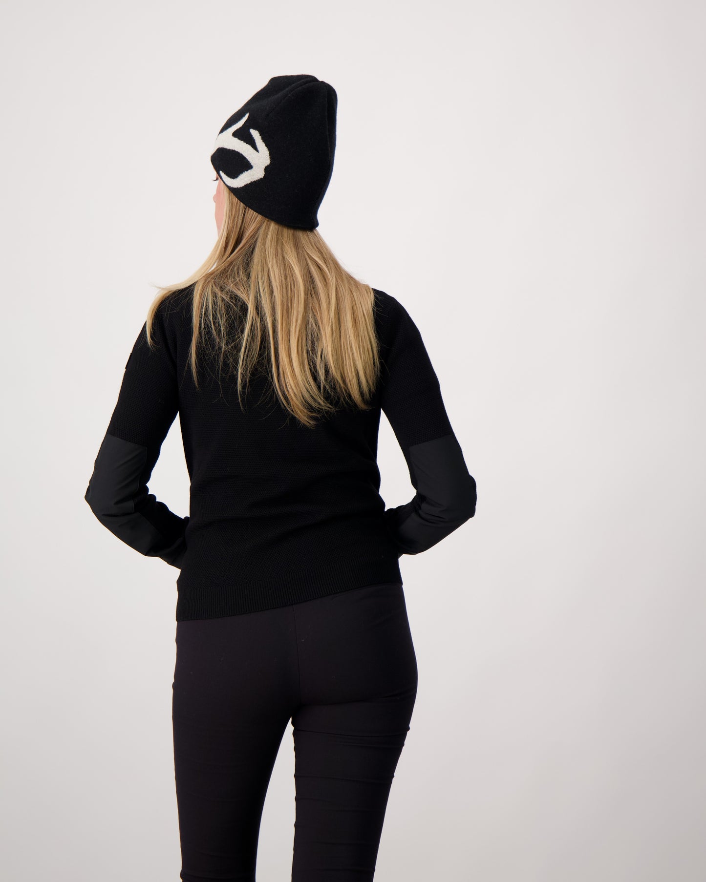 Antler Beanie in merino wool blend, antler knit motif on front, in Black