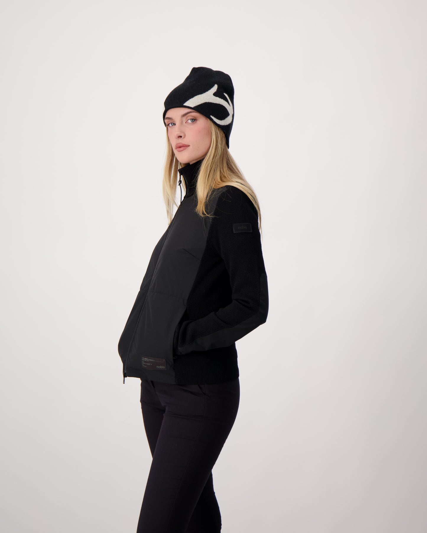 Antler Beanie in merino wool blend, antler knit motif on front, in Black