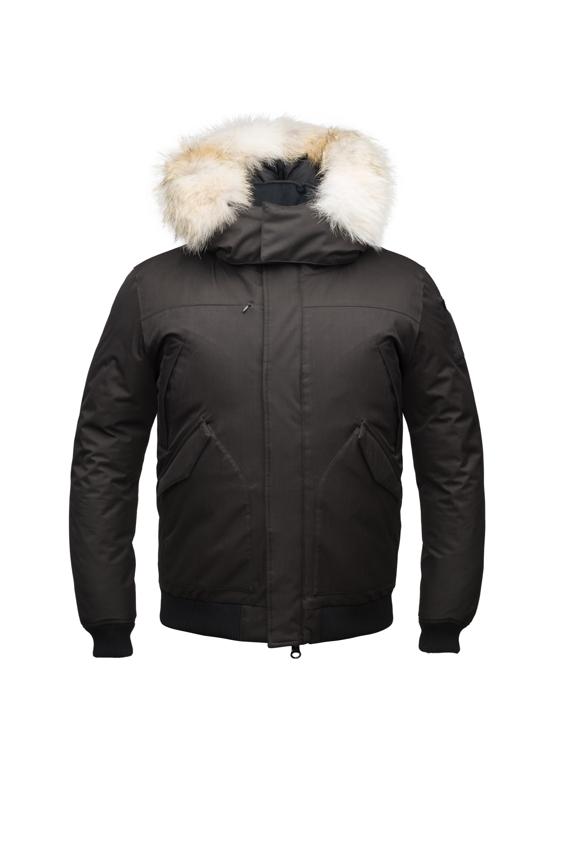 Men's classic down filled bomber jacket with a down filledÃƒÆ’Ã†â€™Ãƒâ€ Ã¢â‚¬â„¢ÃƒÆ’Ã¢â‚¬Â ÃƒÂ¢Ã¢â€šÂ¬Ã¢â€žÂ¢ÃƒÆ’Ã†â€™Ãƒâ€šÃ‚Â¢ÃƒÆ’Ã‚Â¢ÃƒÂ¢Ã¢â€šÂ¬Ã…Â¡Ãƒâ€šÃ‚Â¬ÃƒÆ’Ã¢â‚¬Â¦Ãƒâ€šÃ‚Â¡ÃƒÆ’Ã†â€™Ãƒâ€ Ã¢â‚¬â„¢ÃƒÆ’Ã‚Â¢ÃƒÂ¢Ã¢â‚¬Å¡Ã‚Â¬Ãƒâ€¦Ã‚Â¡ÃƒÆ’Ã†â€™ÃƒÂ¢Ã¢â€šÂ¬Ã…Â¡ÃƒÆ’Ã¢â‚¬Å¡Ãƒâ€šÃ‚Â hood that features a removable coyote fur trim and concealed moldable framing wire in Black
