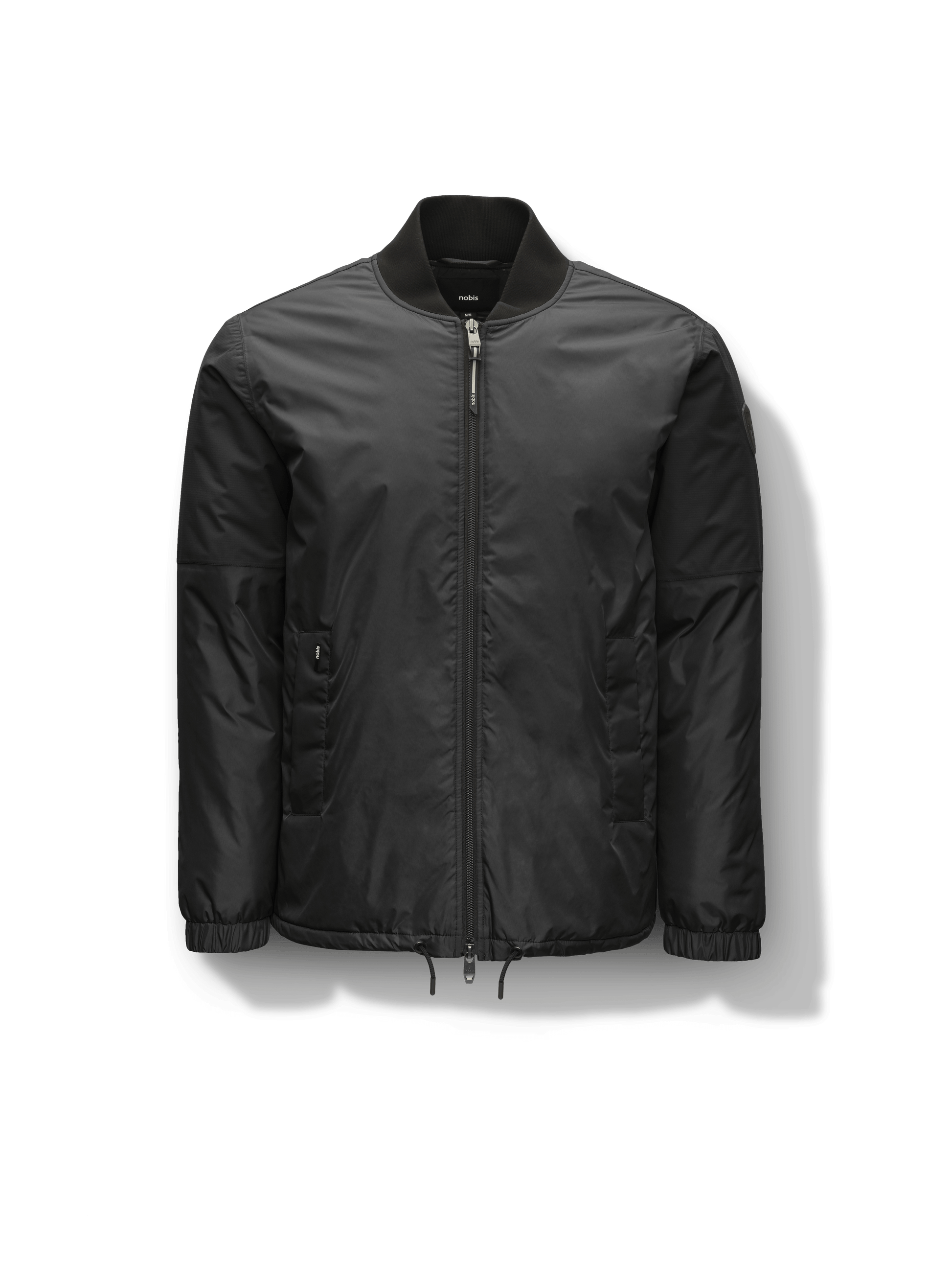 Edgemont Men's Tailored Coach Jacket in hip length, rib knit collar, elastic cuffs, centre front two-wau zipper, single welt waist pockets, adjustable waist drawstring, in Black