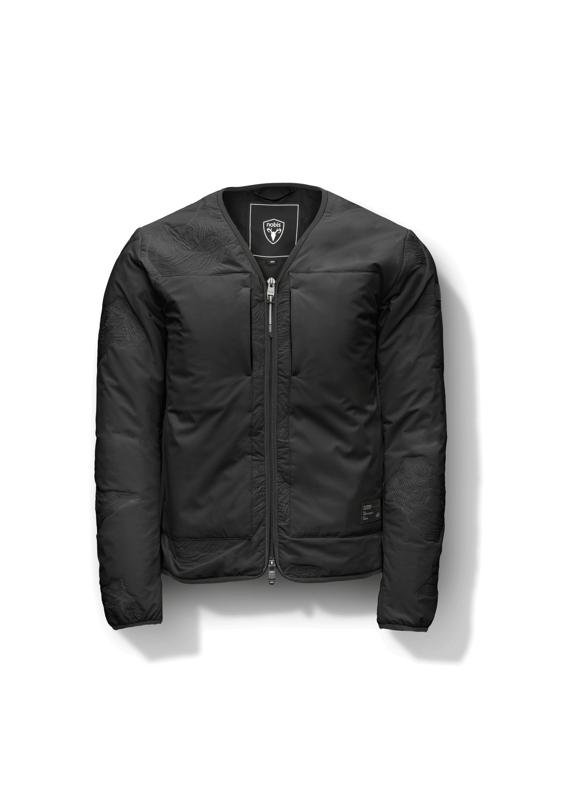 Gates Men's Performance Quilted V-Neck Jacket in hip length, centre front two-way zipper, hidden zipper chest pockets, side entry waist pockets, in Black
