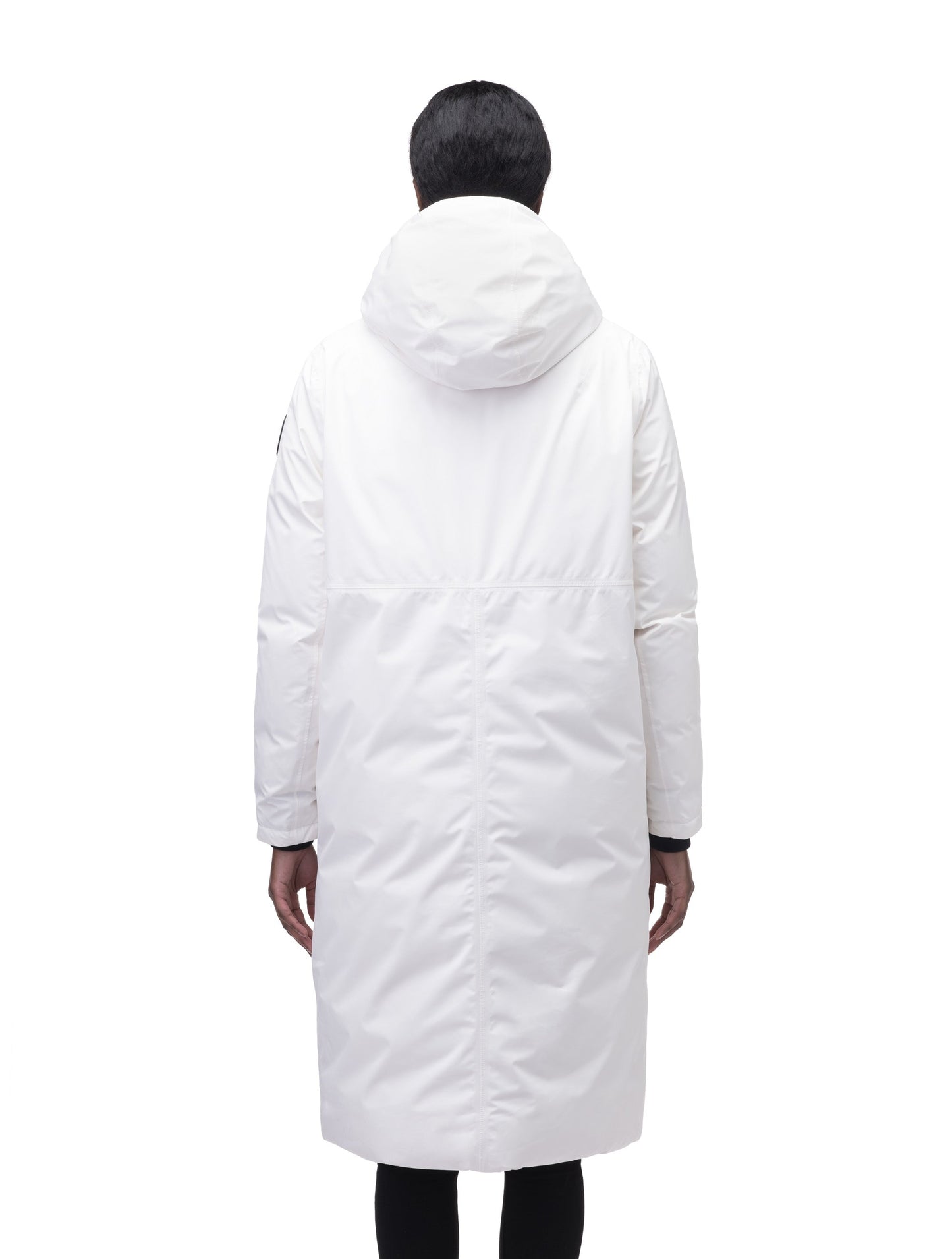 Ladies knee length reversible down-filled parka with non-removable hood in Chalk/Atomic