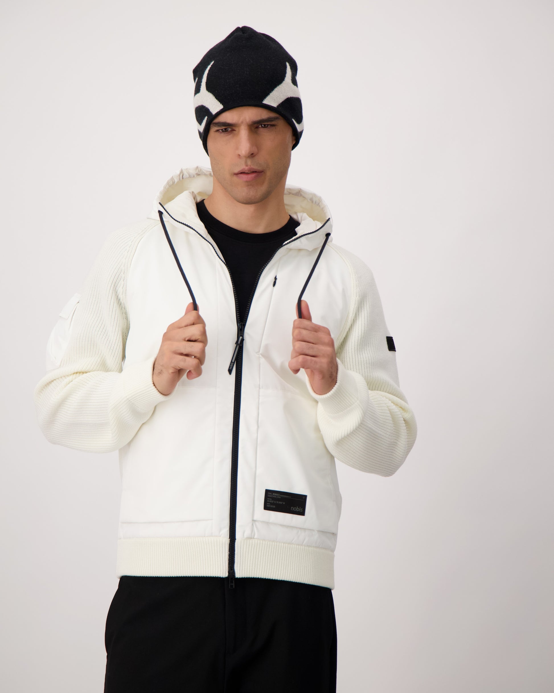 Antler Beanie in merino wool blend, antler knit motif on front, in Black