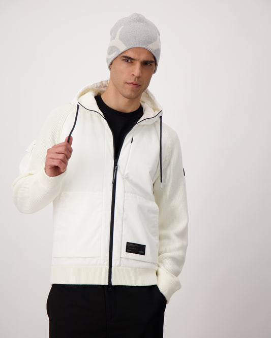 Antler Beanie in merino wool blend, antler knit motif on front, in Grey + Grey