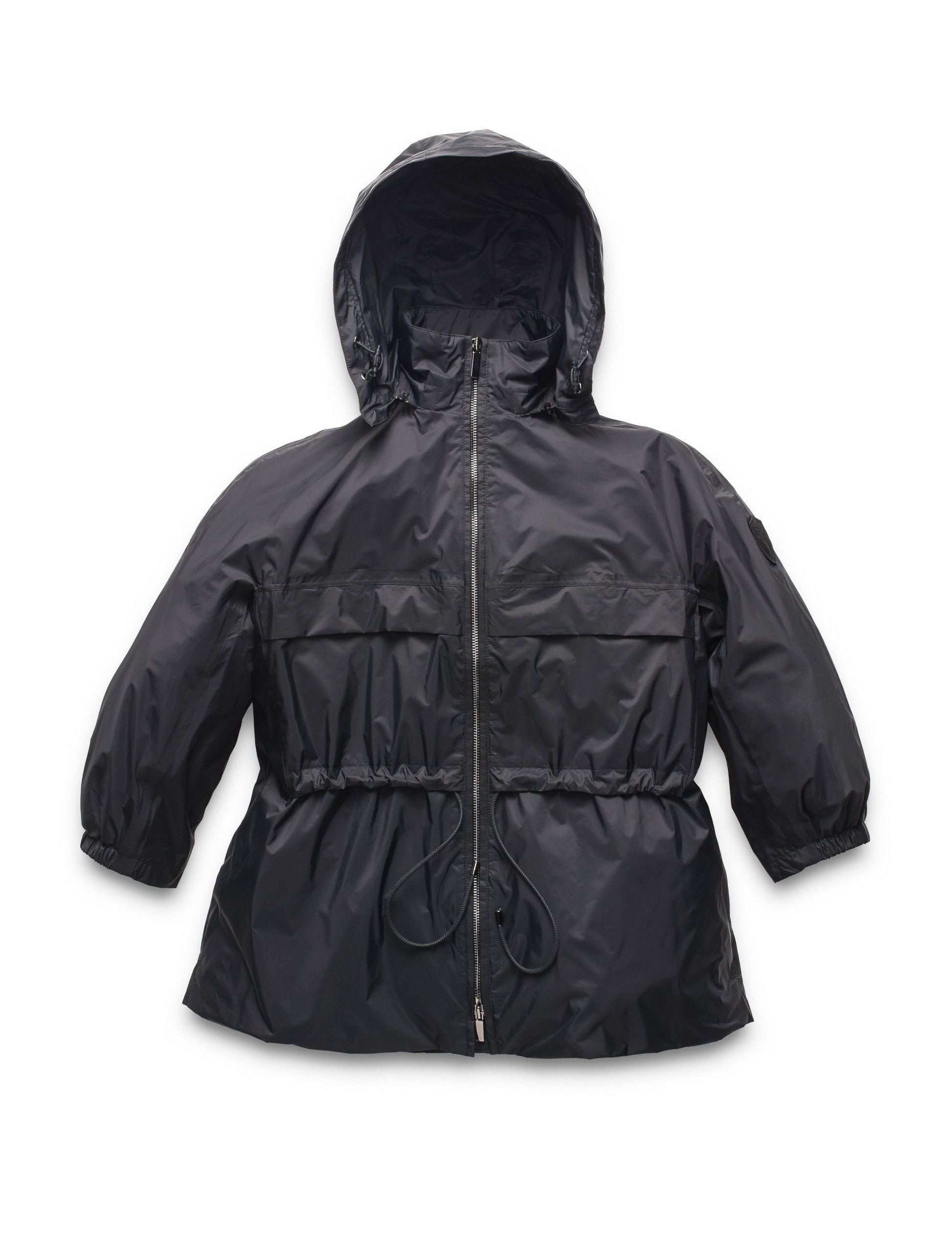 Women's waist length windbreaker with two chest pockets in Black