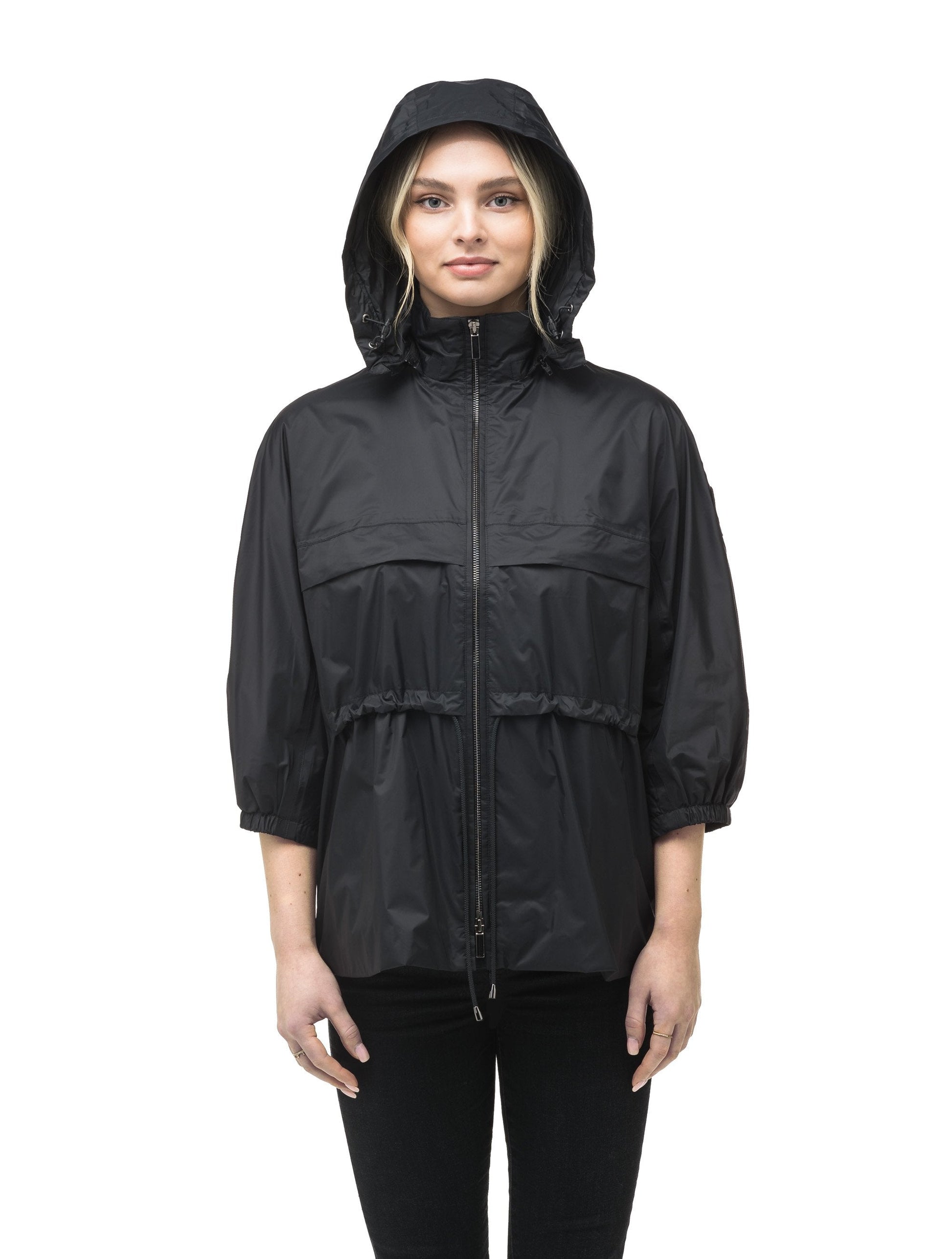 Women's waist length windbreaker with two chest pockets in Black
