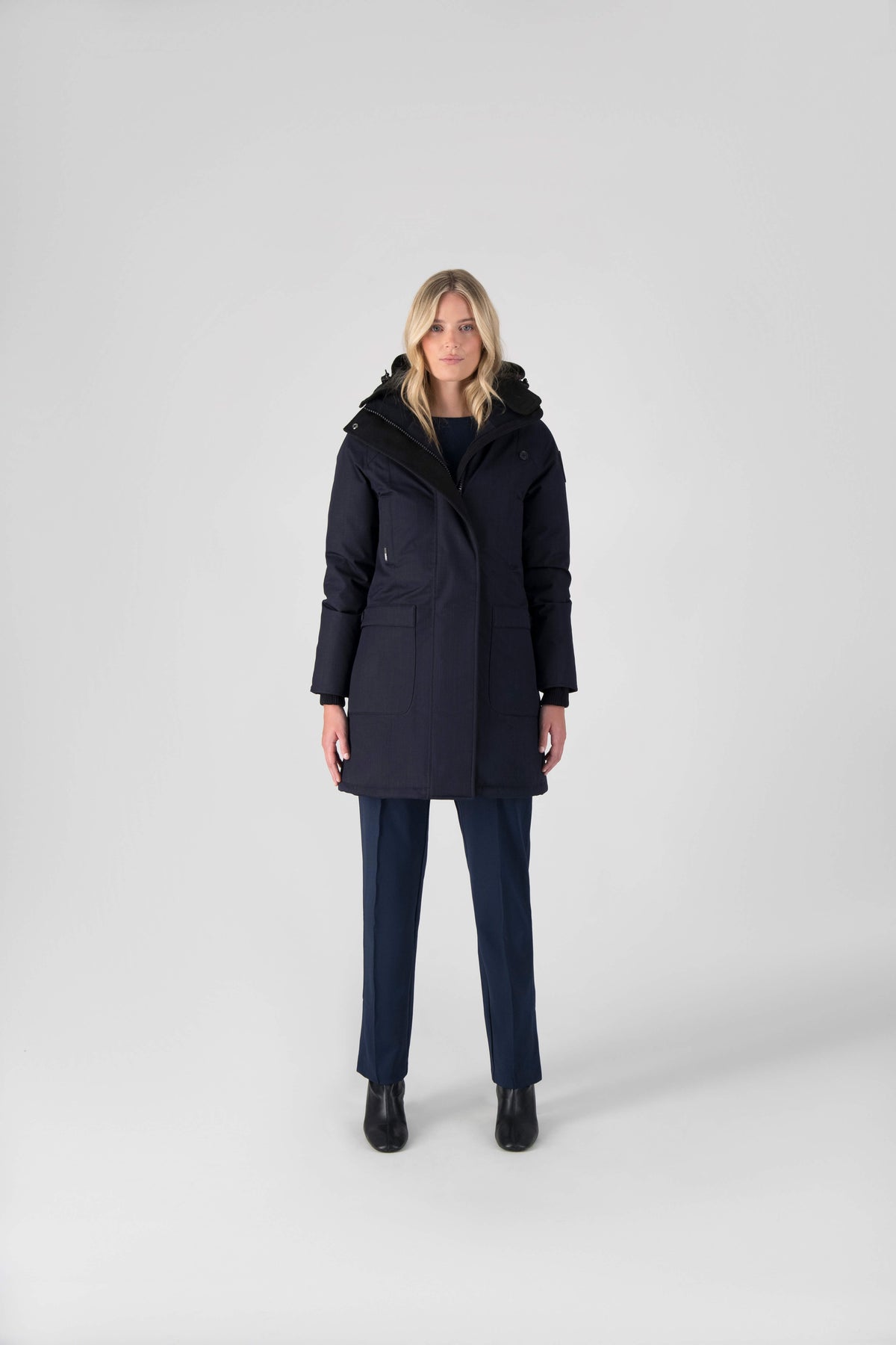 Best selling women's down filled knee length parka with removable down filled hood