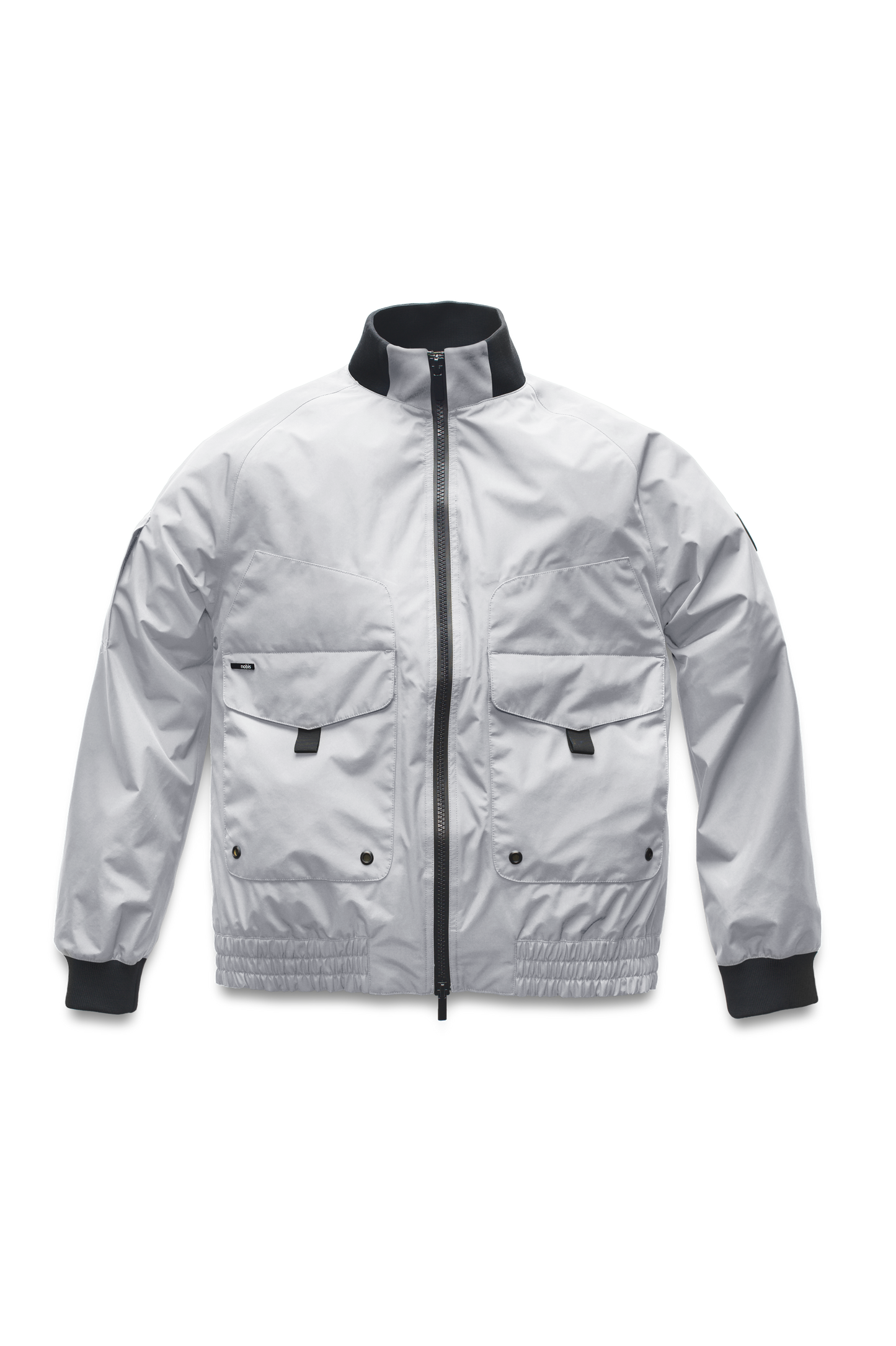 Men's hip length waterproof bomber jacket with 2-way zipper in Light Grey