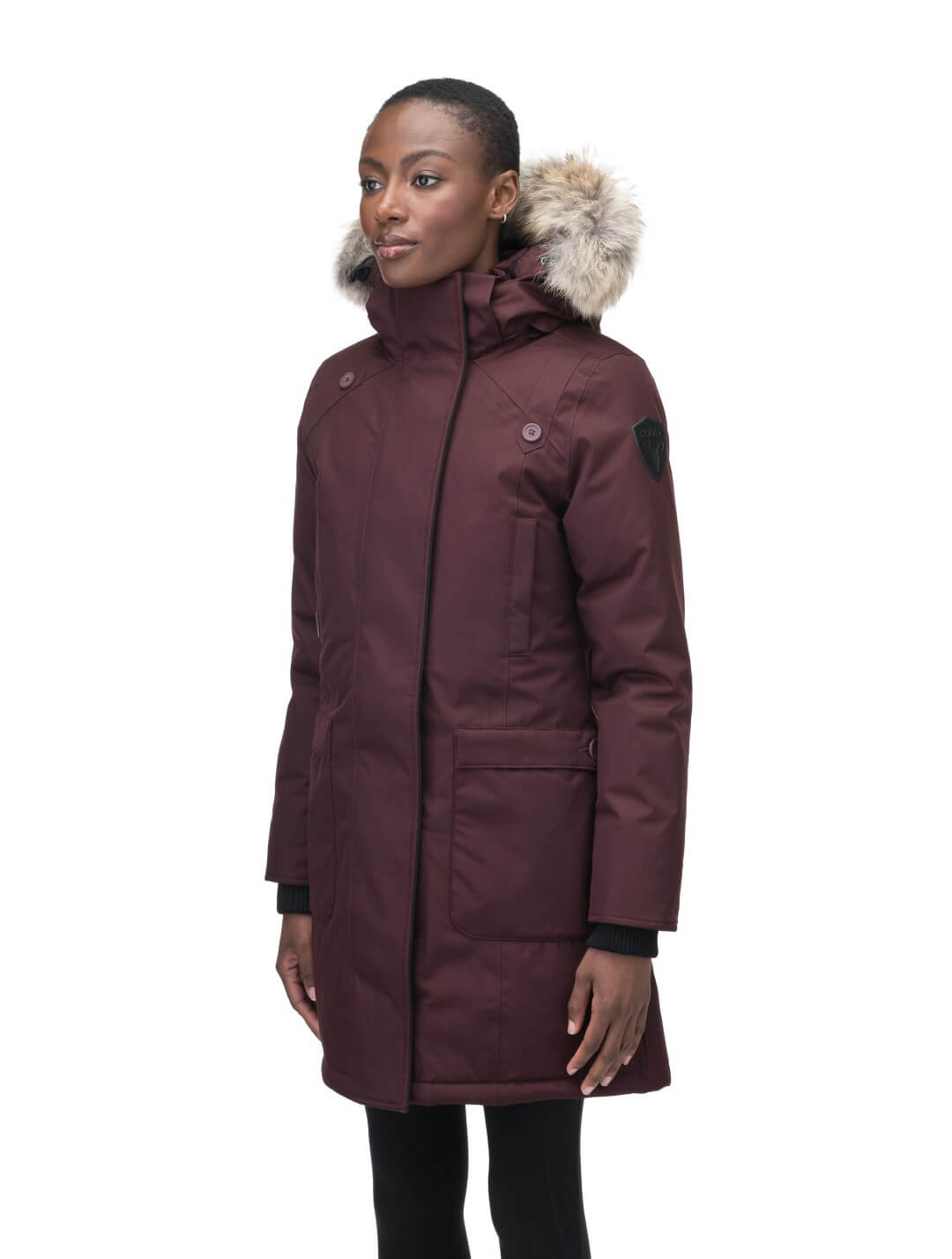 Best selling women's down filled knee length parka with removable down filled hood