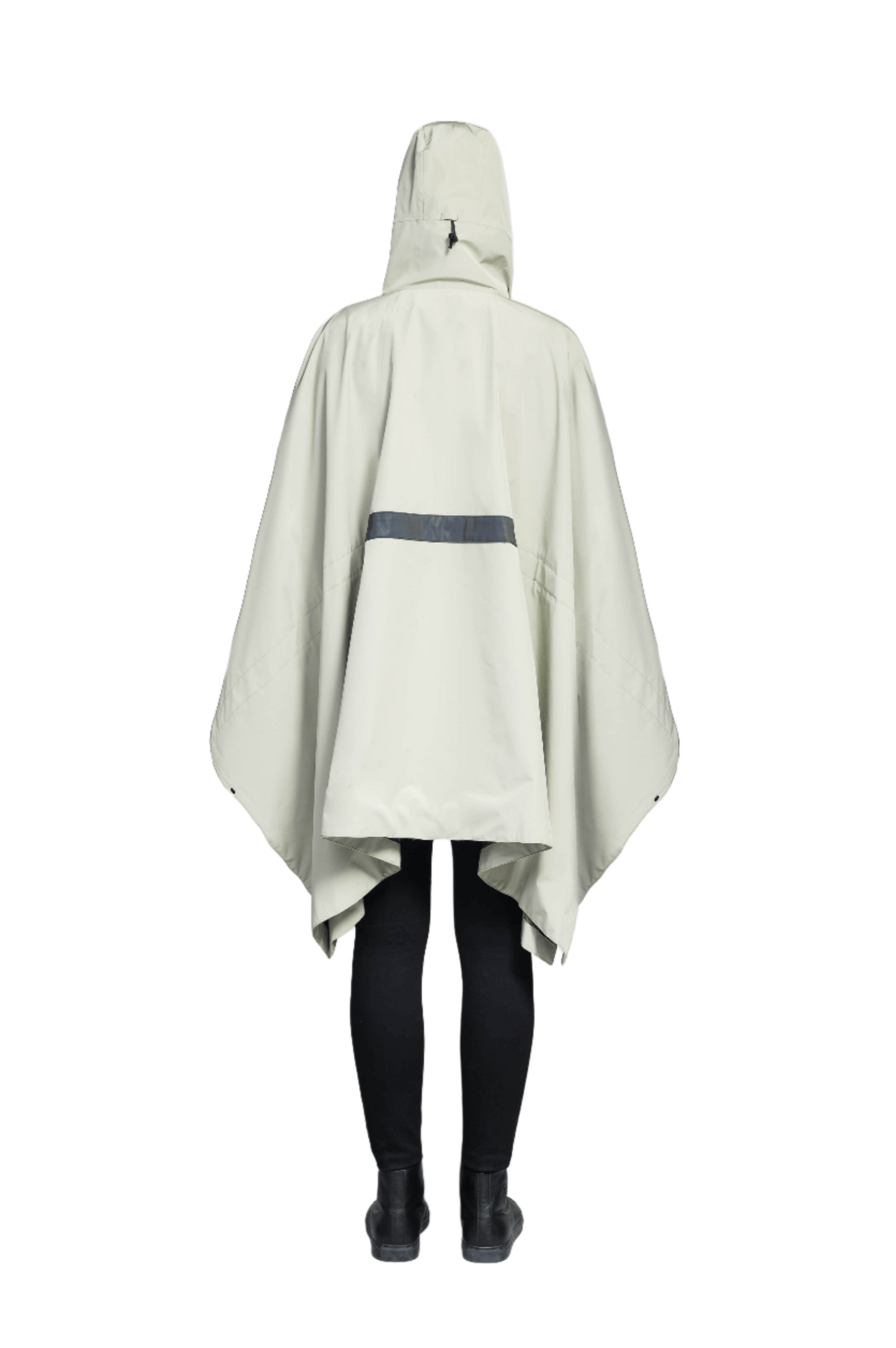 Hydra Unisex Performance Poncho in thigh length, non-removable hood, vertical half-zipper along centre front collar, hidden side-entry waist zipper pockets, adjustable webbing straps and snap closure cuffs, and packable to front kangaroo pocket with flap opening, in Tea