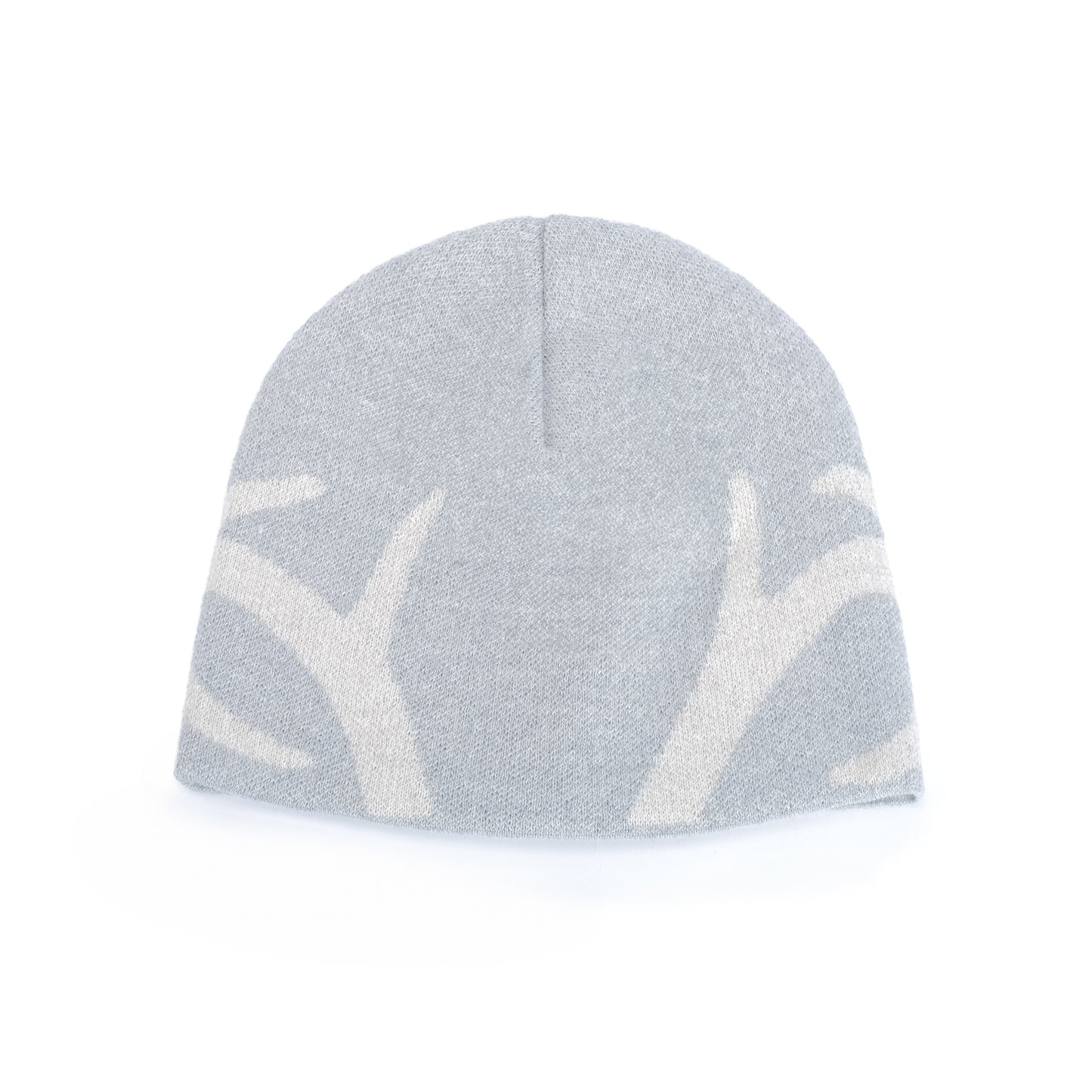 Antler Beanie in merino wool blend, antler knit motif on front, in Grey