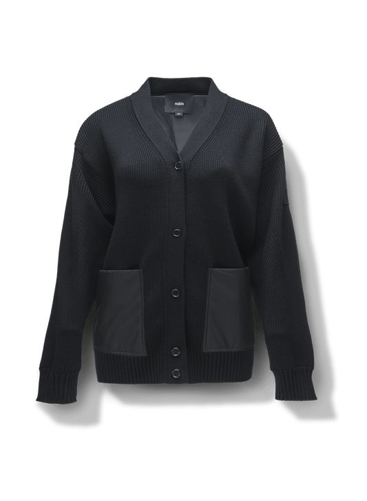Riga Tailored Button Front Cardigan in Black  + Black