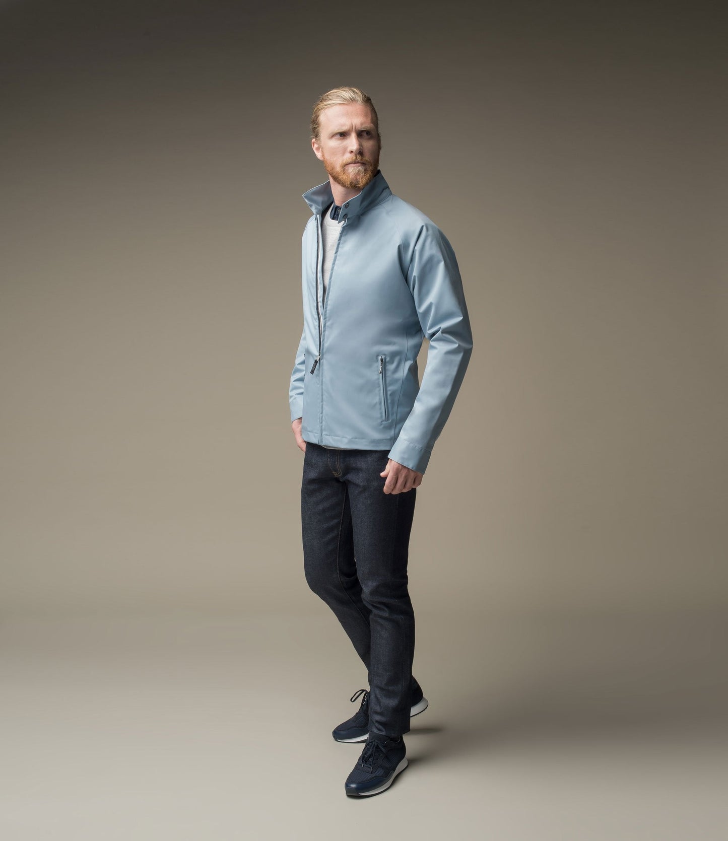 Men's zip up racer jacket in Slate Blue