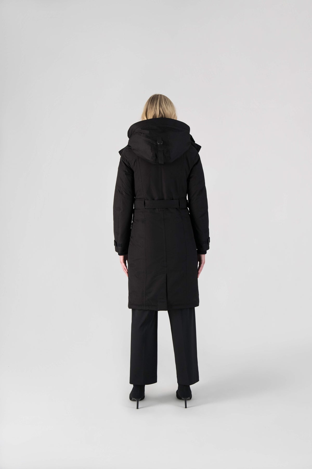 She-Ra women's parka featuring a seam-sealed, waterproof, breathable shell, removable fur trim, magnetic closures, and an adjustable belted waist in Black