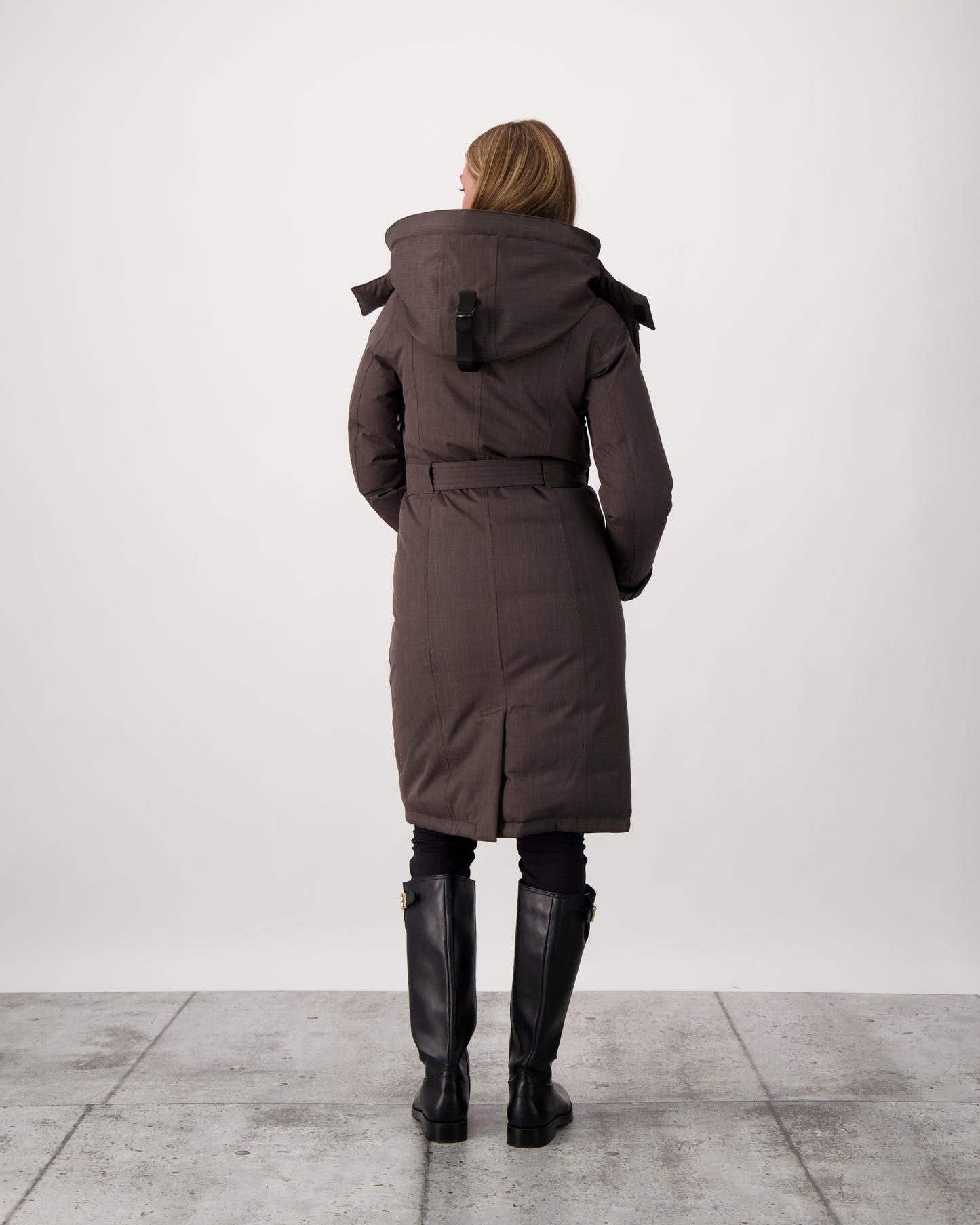 She-Ra women's parka featuring a seam-sealed, waterproof, breathable shell, removable fur trim, magnetic closures, and an adjustable belted waist in Steel Grey