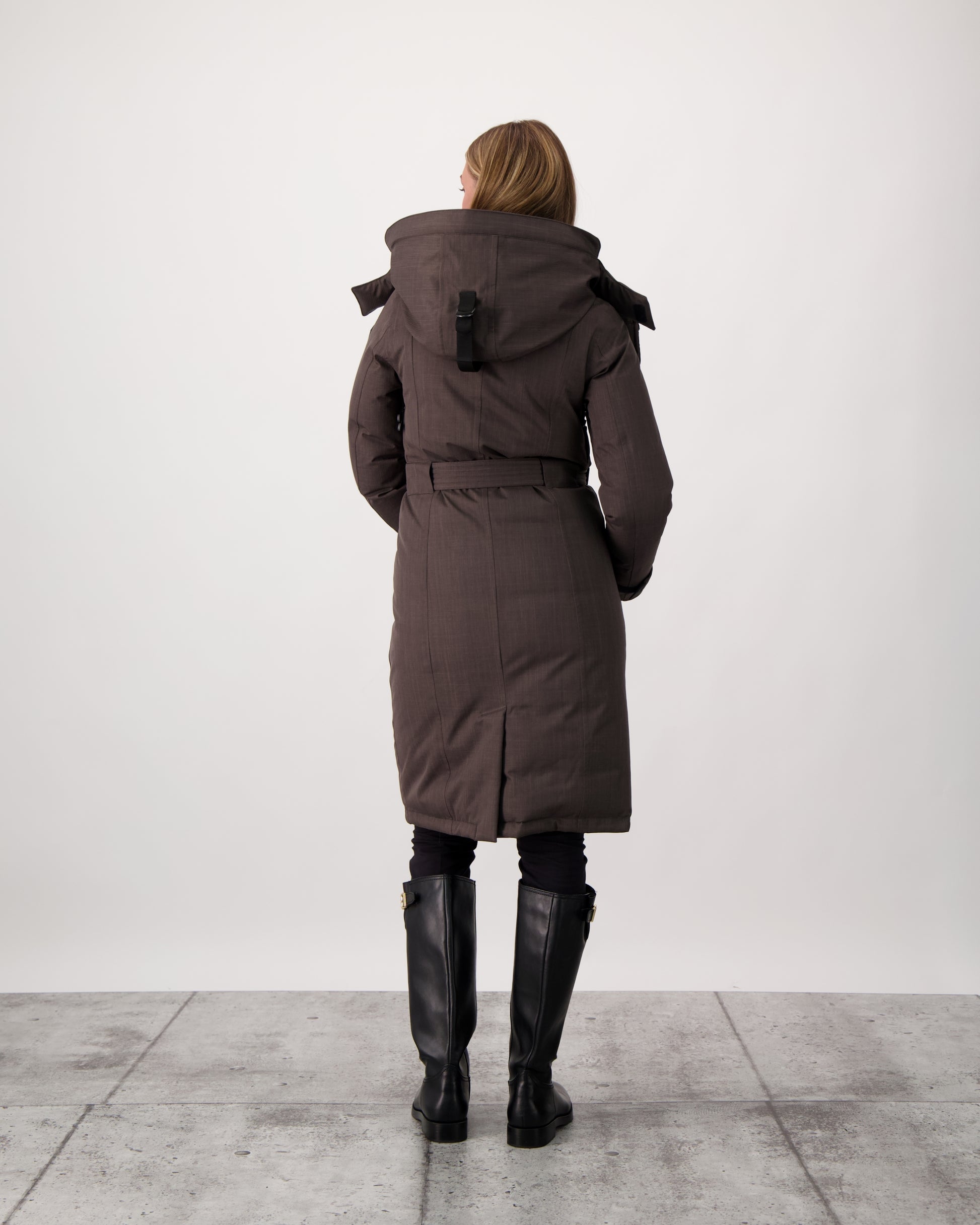 She-Ra women's parka featuring a seam-sealed, waterproof, breathable shell, removable fur trim, magnetic closures, and an adjustable belted waist in Steel Grey