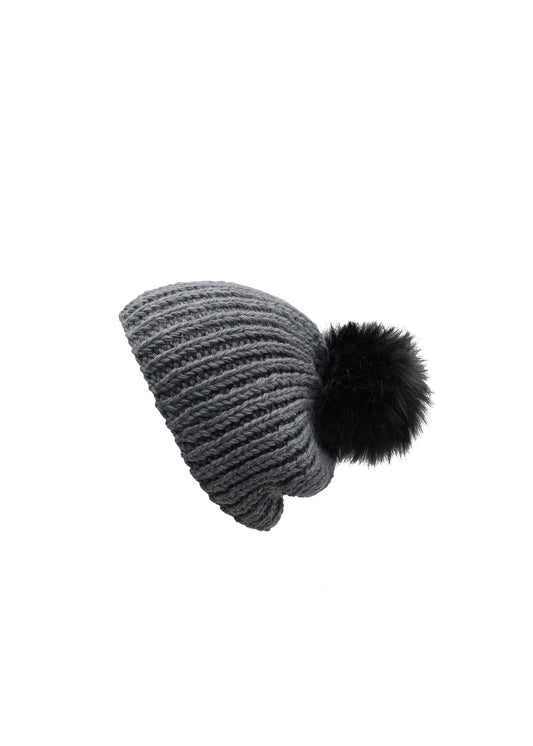 Toque with pom pom in Heather Grey + Heather Grey
