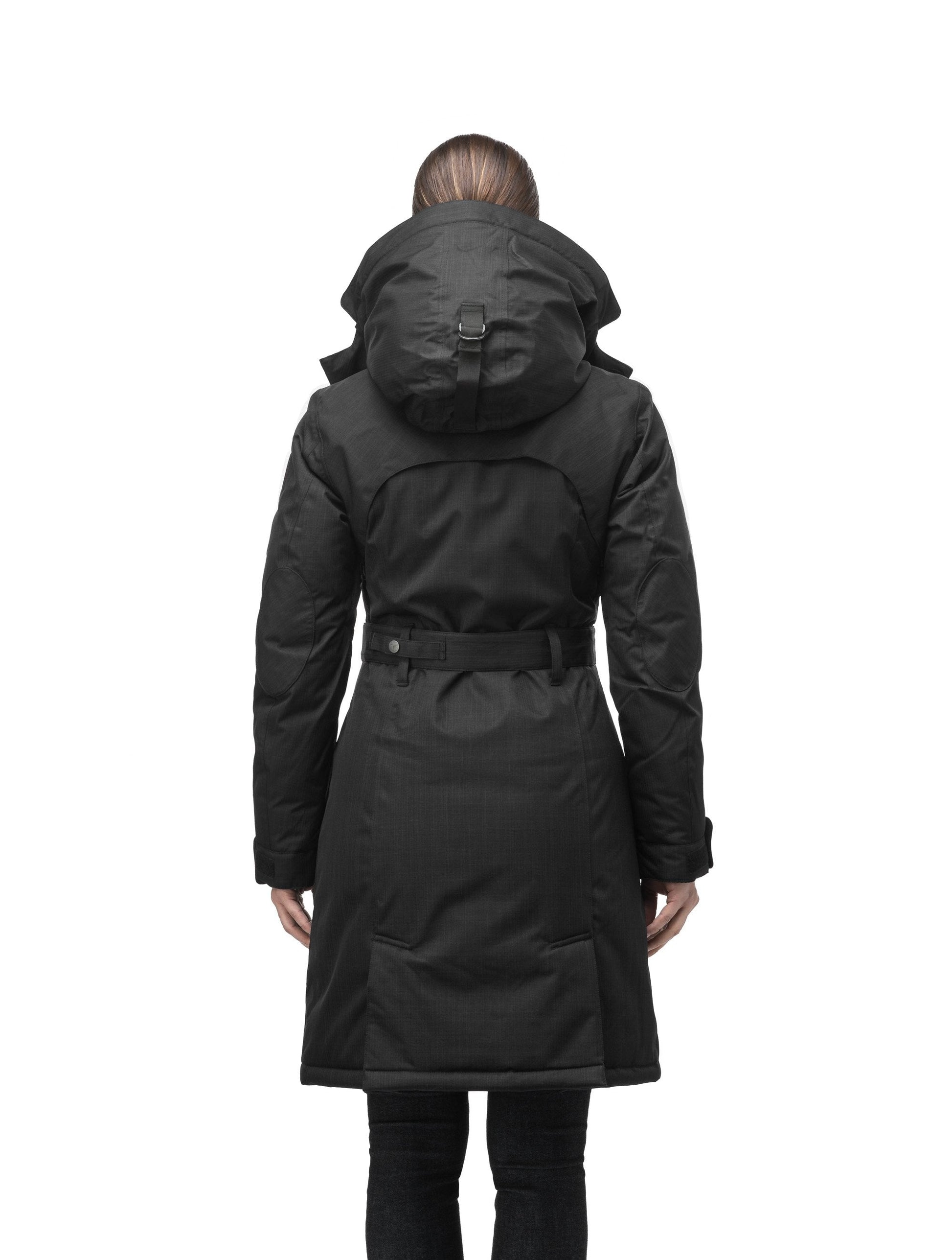 Women's down filled double breasted peacoat with a belted waist in CH Black