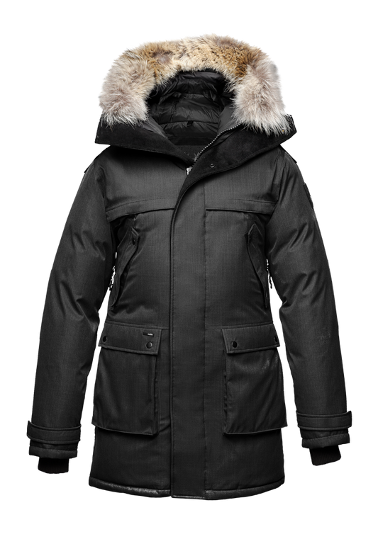 Men's Best Selling Parka the Yatesy is a down filled jacket with a zipper closure and magnetic placket in CH Black + Ch Black