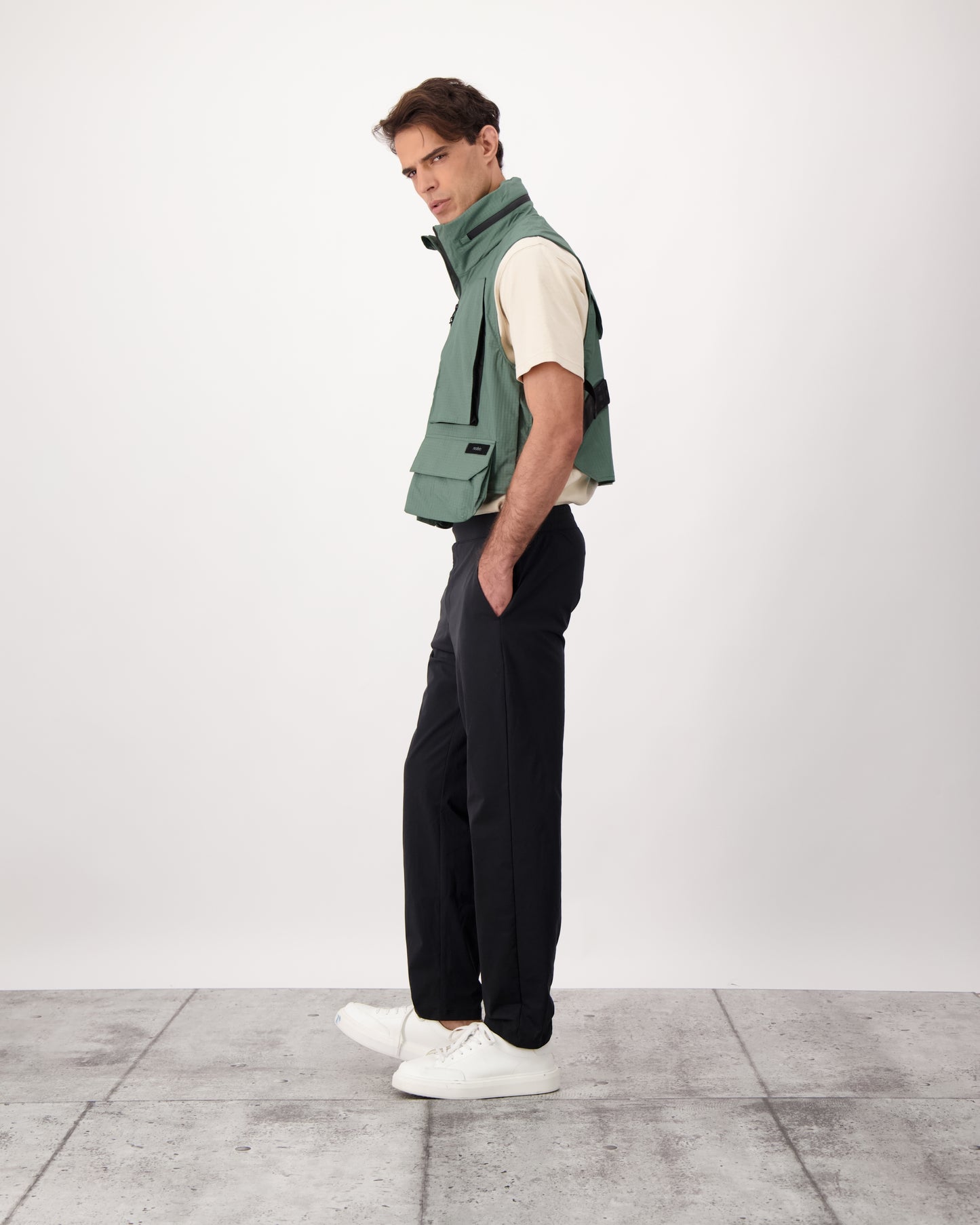 Zephyr is a unisex lightweight utility vest made from durable MatrixWeave ripstop in Tea