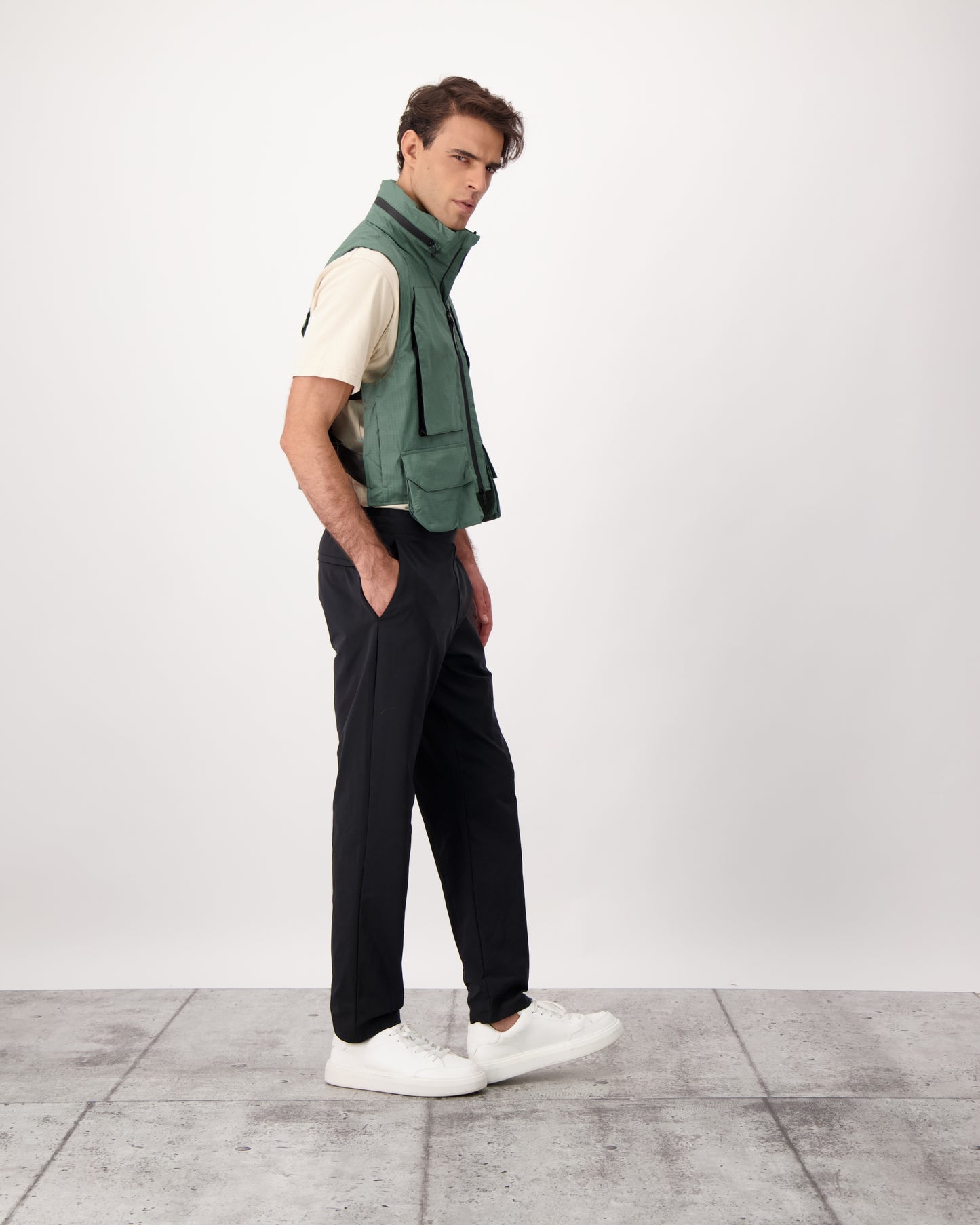 Zephyr is a unisex lightweight utility vest made from durable MatrixWeave ripstop in Tea
