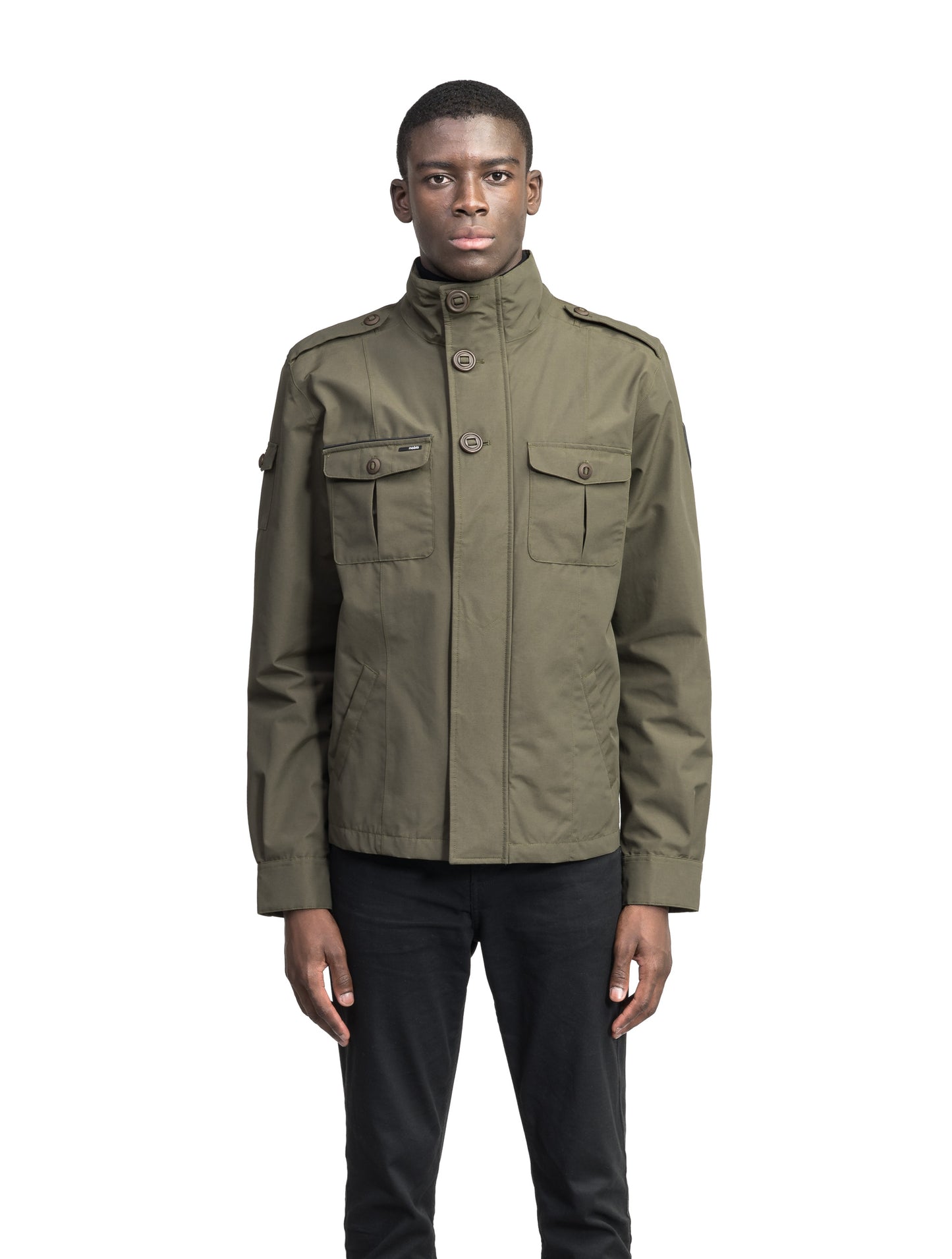 Men's waist length military style jacket in Fatigue
