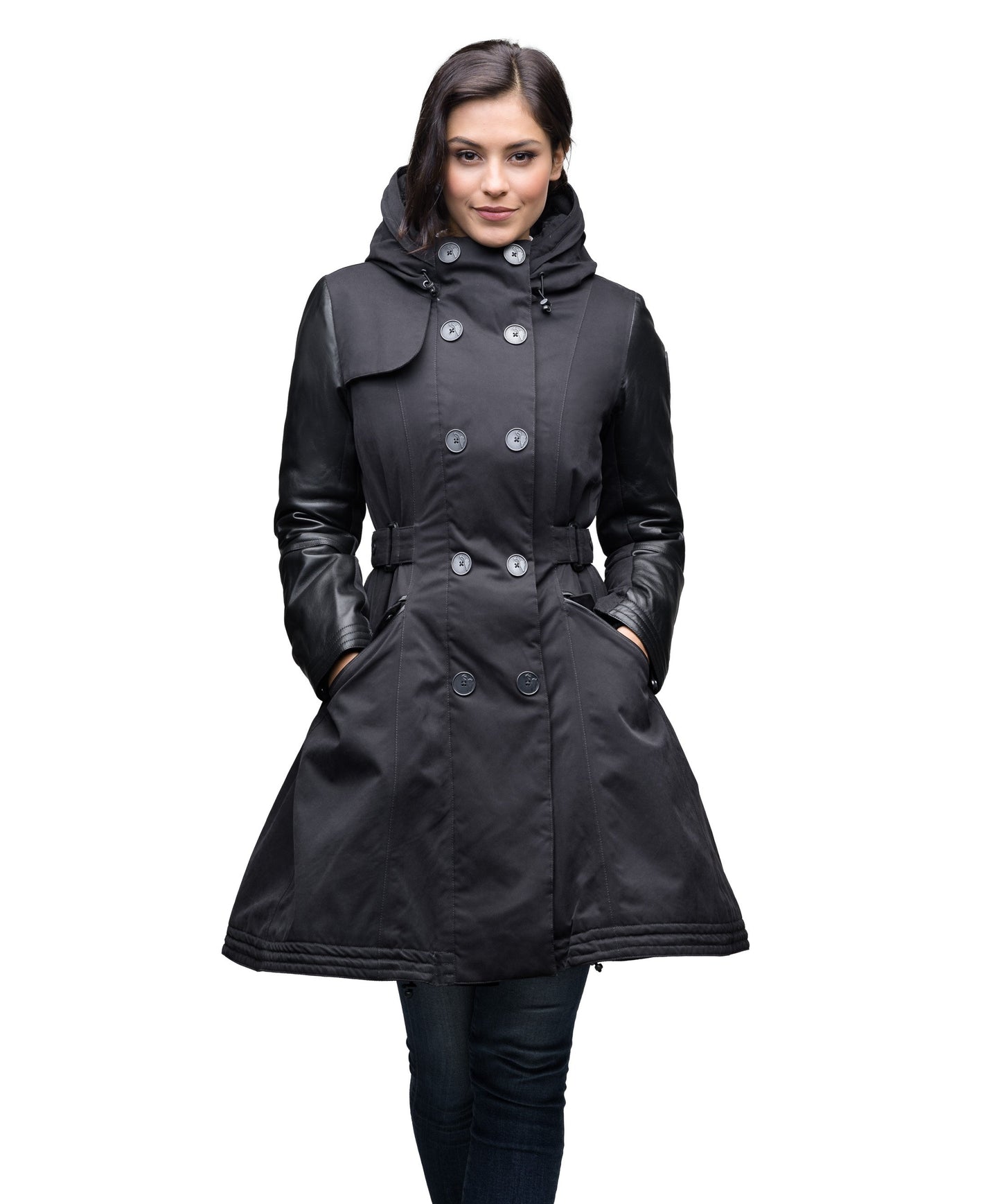 Women's down filled overcoat with double breasted closure and removable down filled lined in Black