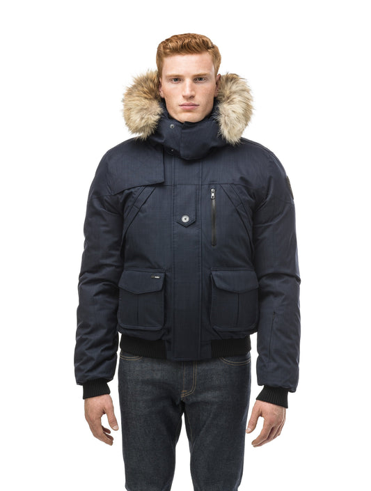 Men's classic down bomber with two patch pockets and a right shoulder storm flap in CH Navy