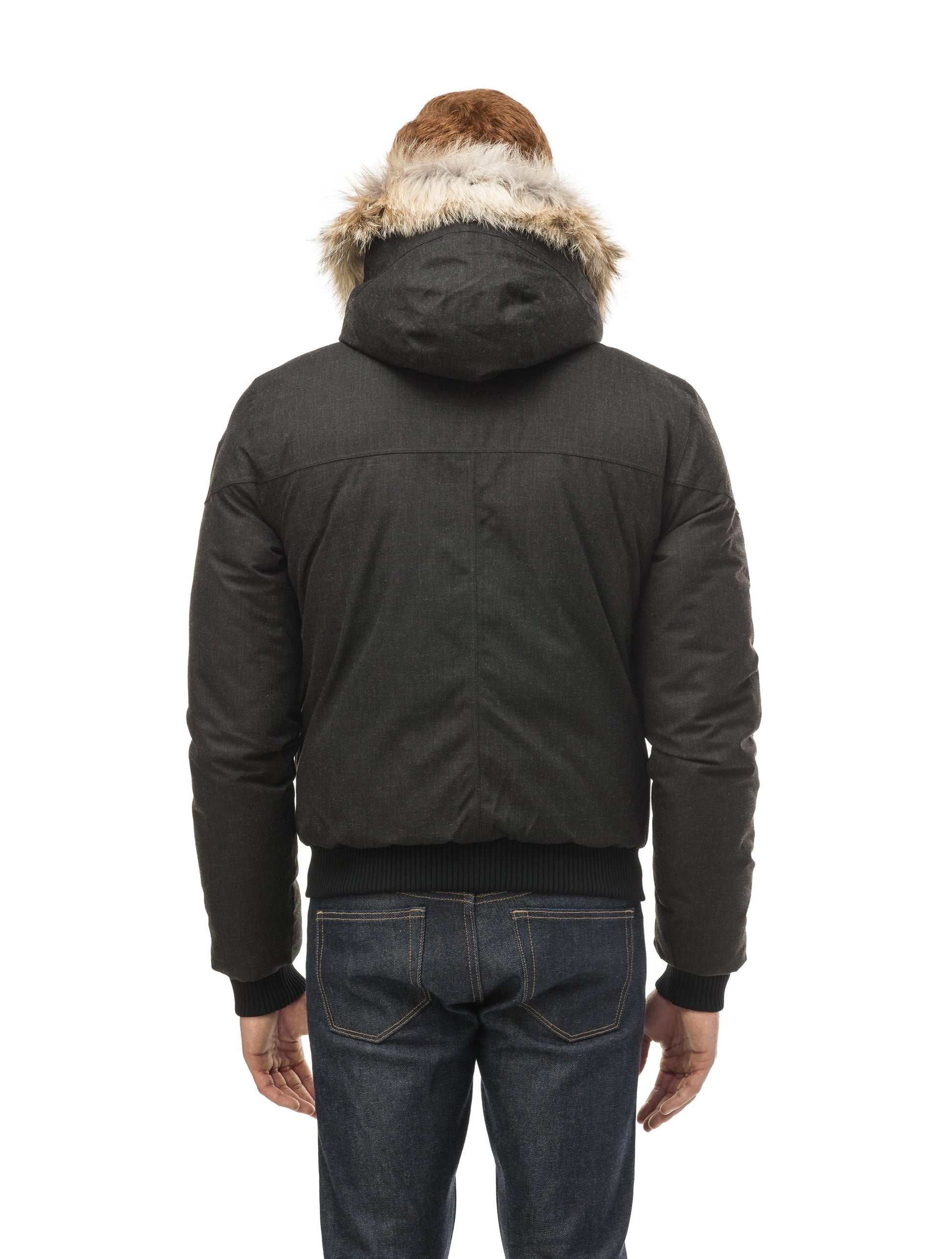 Men's classic down bomber with two patch pockets and a right shoulder storm flap in H. Black