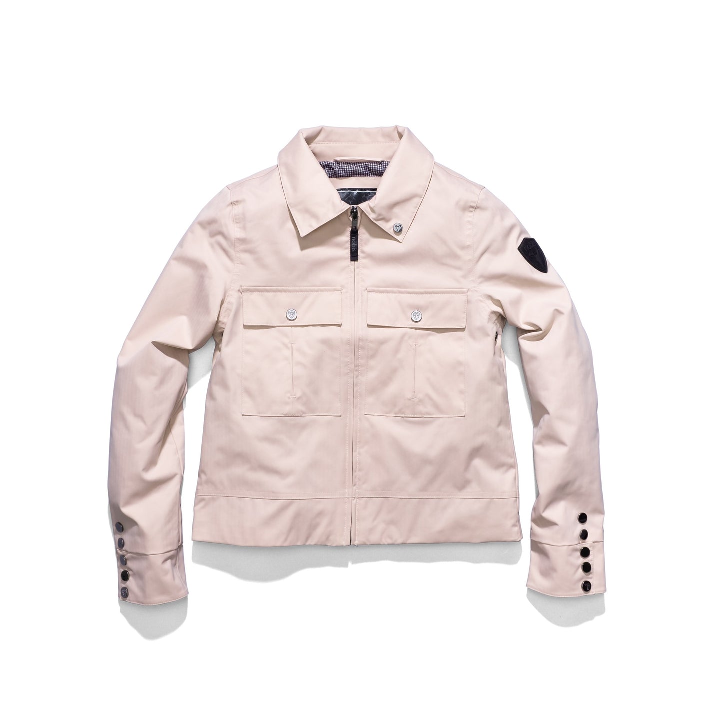 Women's cropped military inspired jacket with shirt collar detail in Dusty Rose