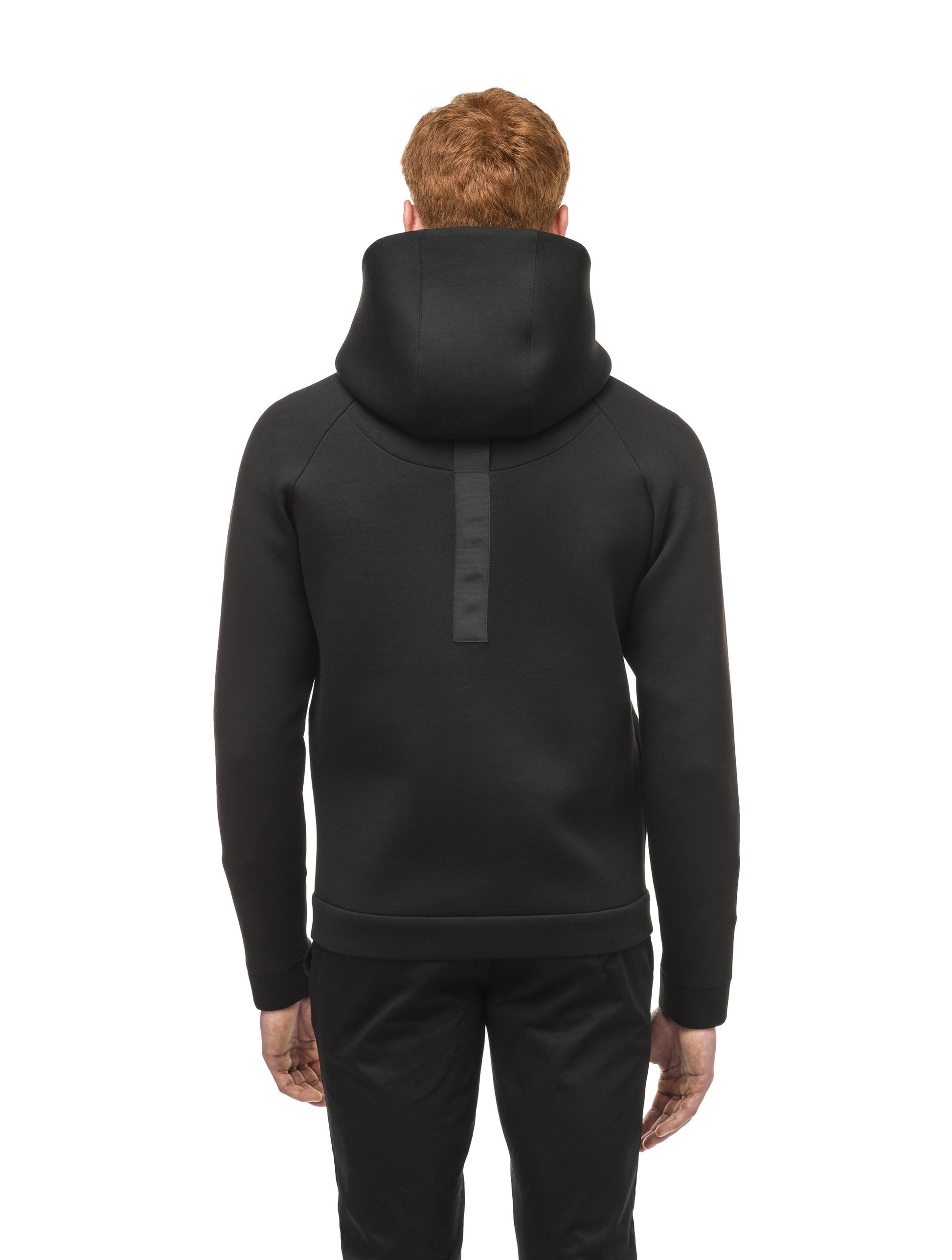 Men's premium rayon polyamide bonded jersey fabrication hoodie with exposed zipper in Black