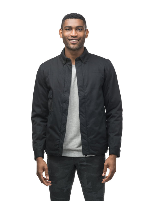 Men's lightweight knit jersey shirt jacket in Black