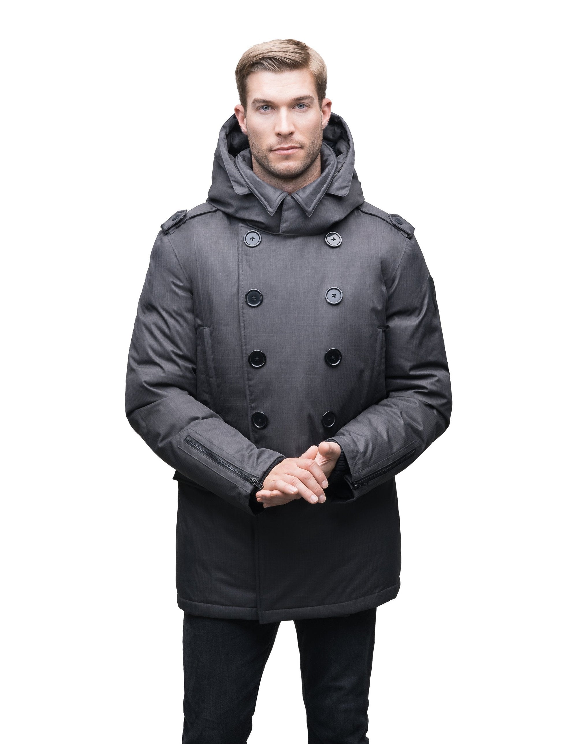 Men's double breasted down filled parka in CH Steel Grey