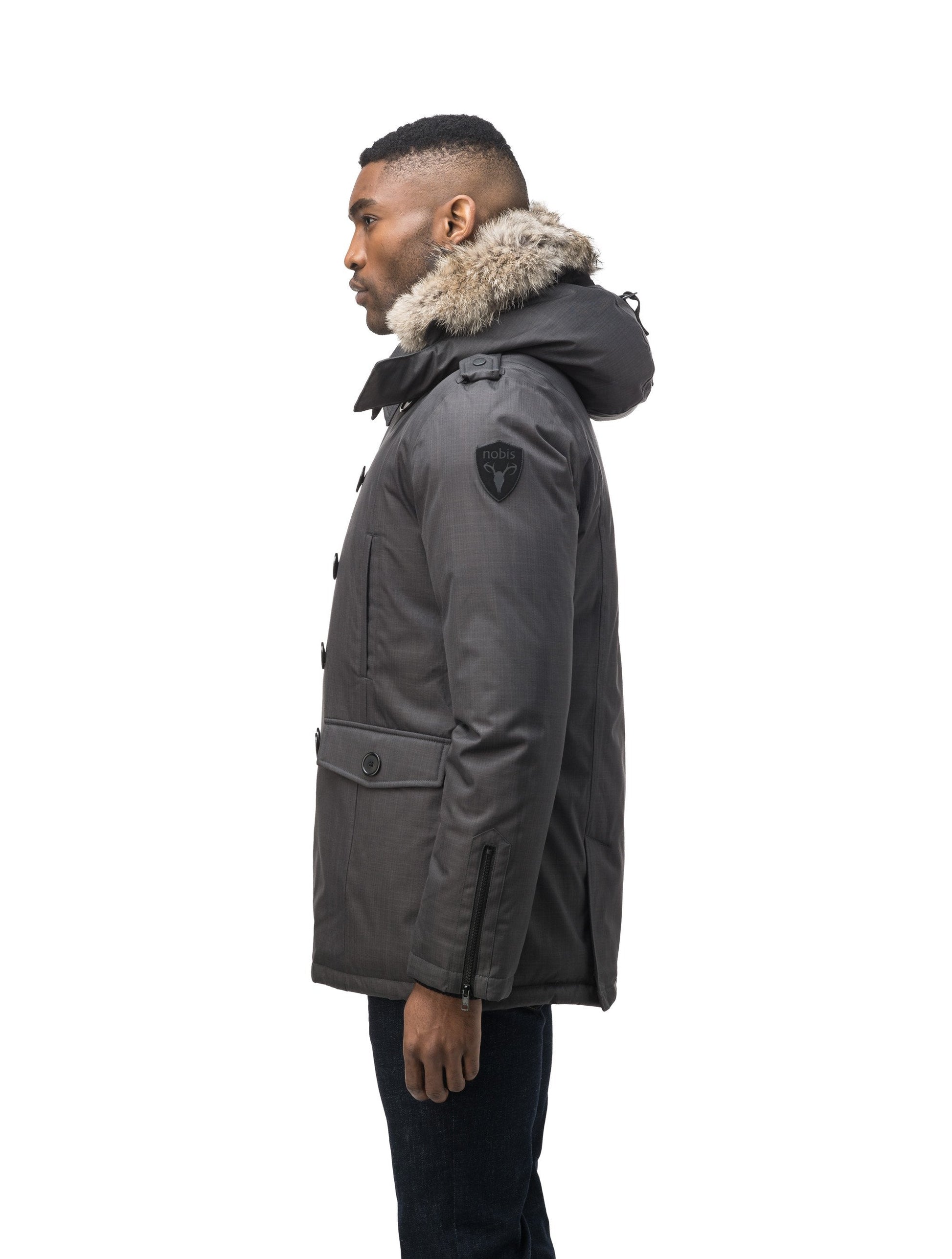 Men's double breasted down filled parka in CH Steel Grey