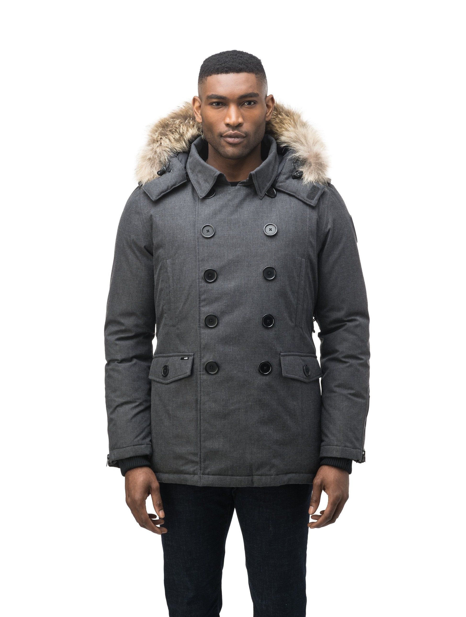 Men's double breasted down filled parka in H. Charcoal