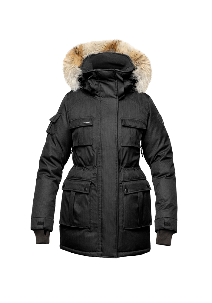 Kid's knee length parka with magnetized closure in CH Black